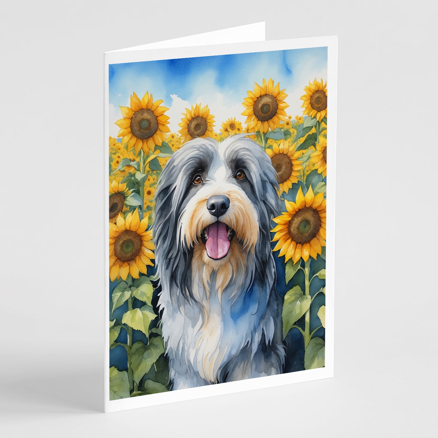Buy this Bearded Collie in Sunflowers Greeting Cards Pack of 8