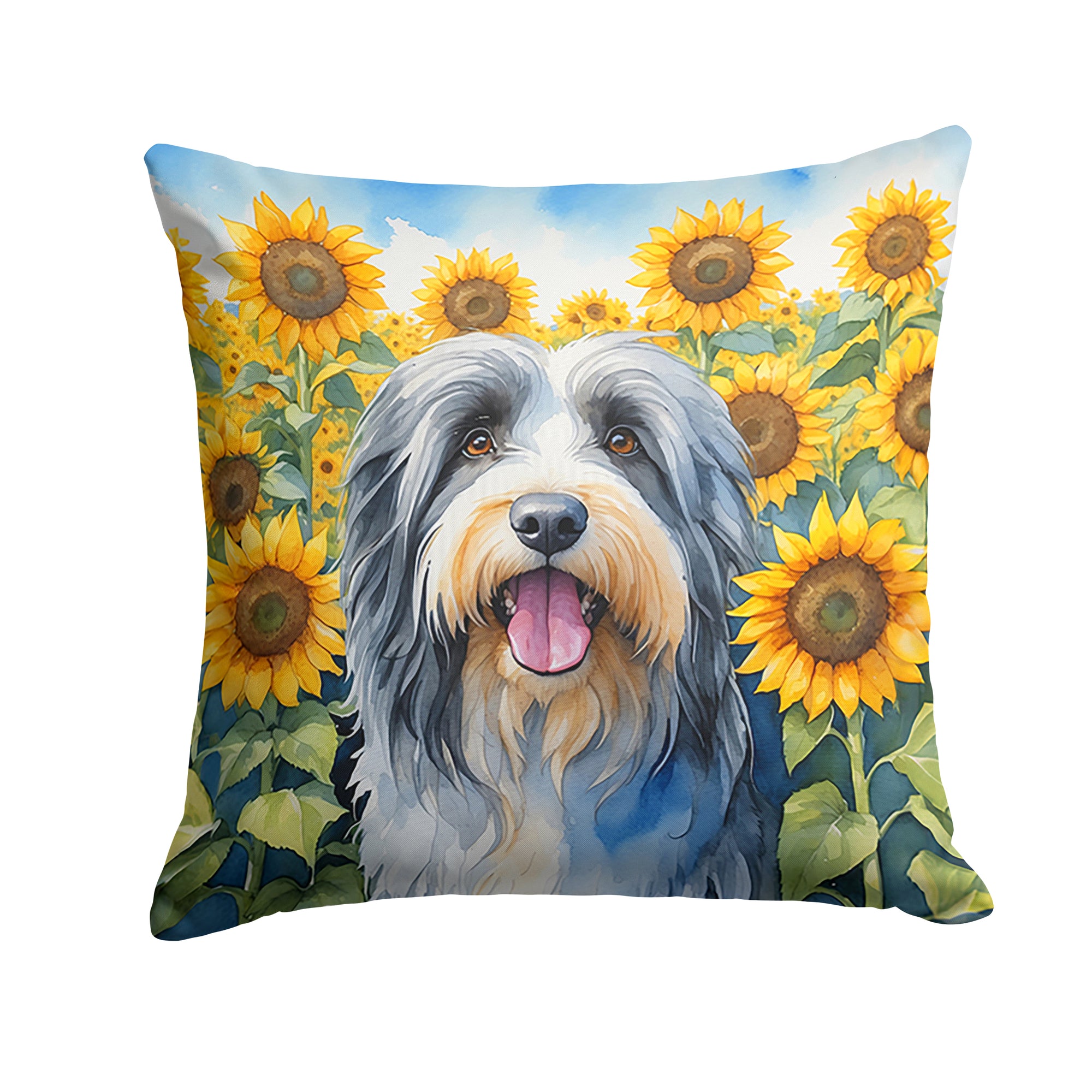 Buy this Bearded Collie in Sunflowers Throw Pillow