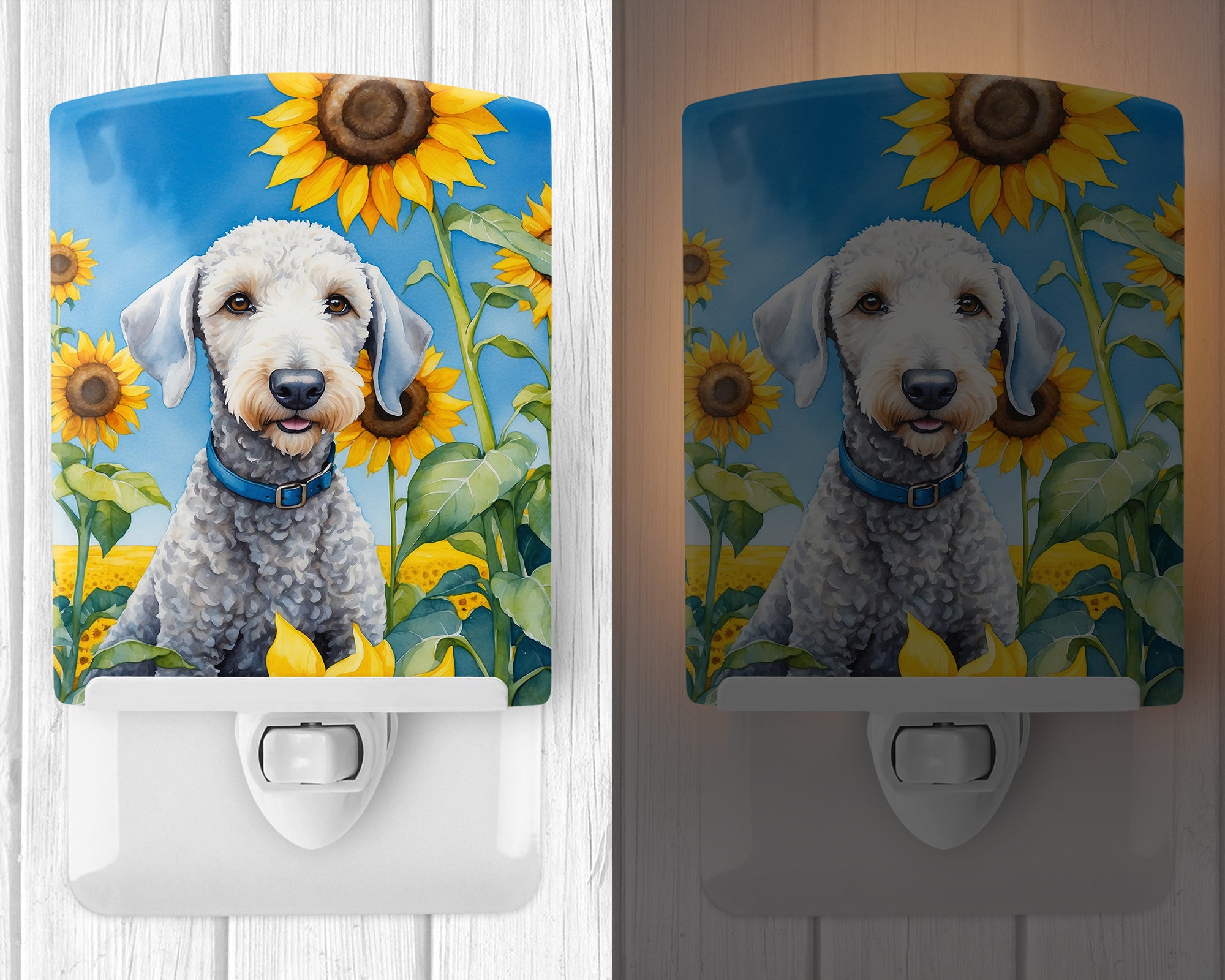 Bedlington Terrier in Sunflowers Ceramic Night Light