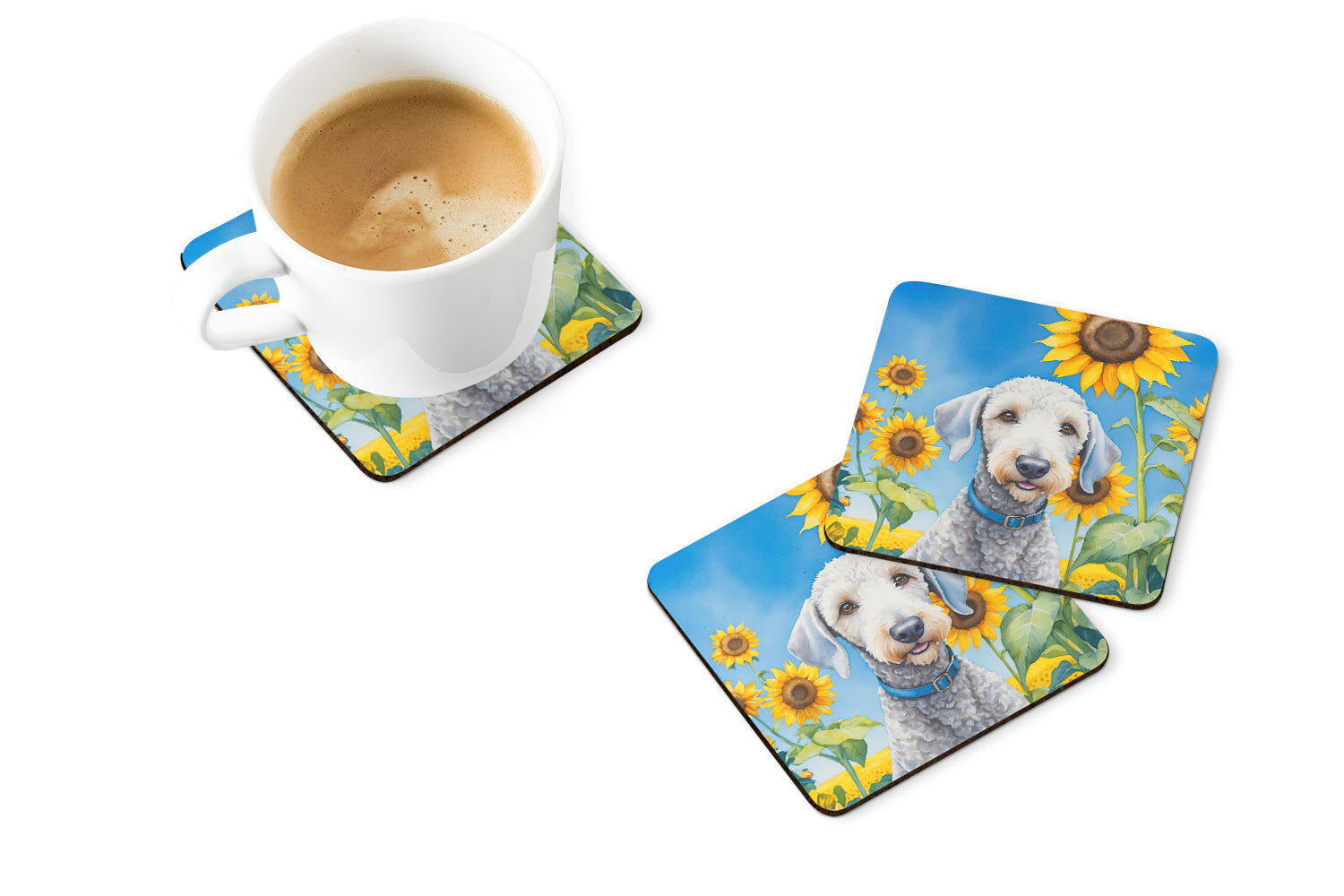 Buy this Bedlington Terrier in Sunflowers Foam Coasters