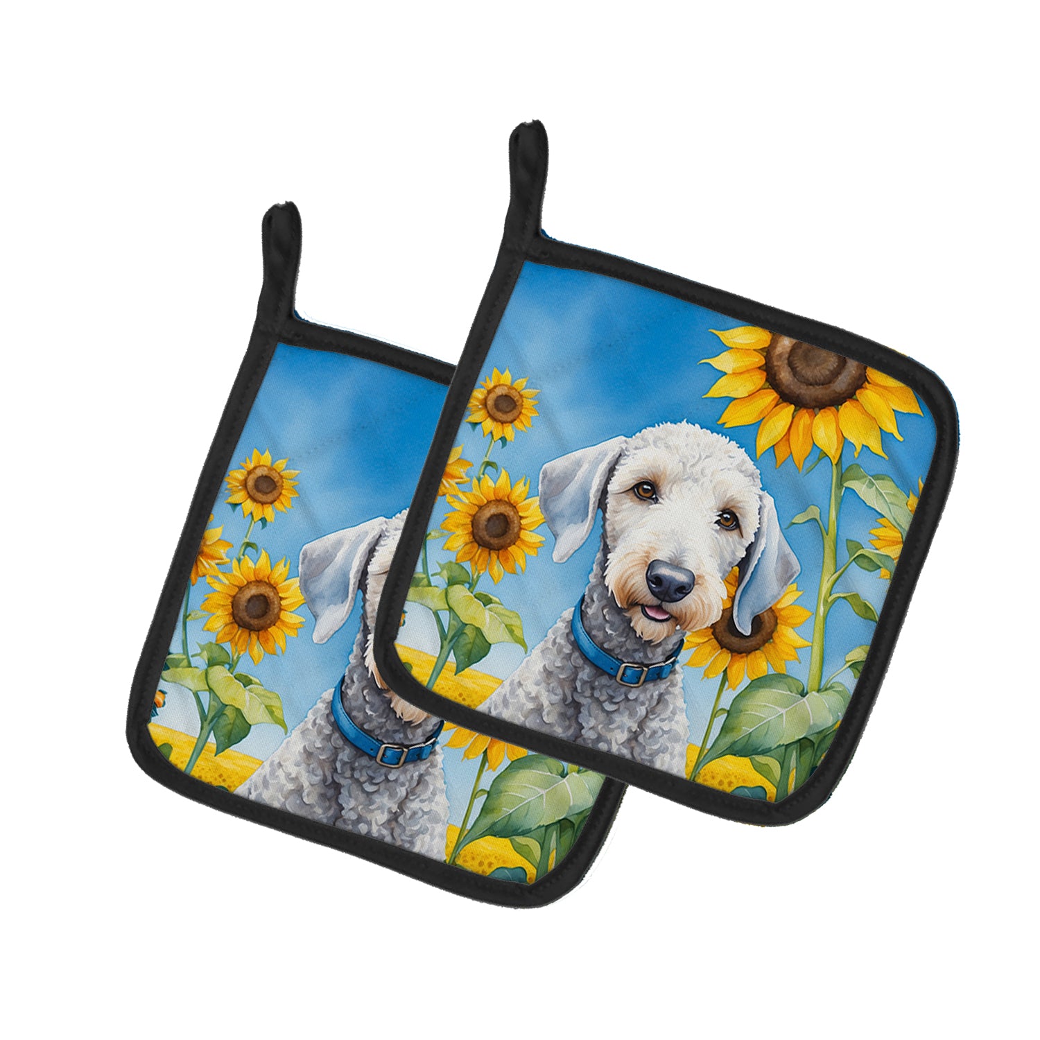 Buy this Bedlington Terrier in Sunflowers Pair of Pot Holders