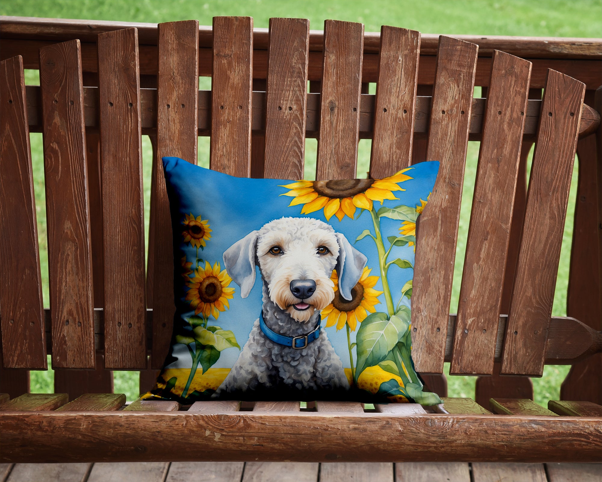 Buy this Bedlington Terrier in Sunflowers Throw Pillow