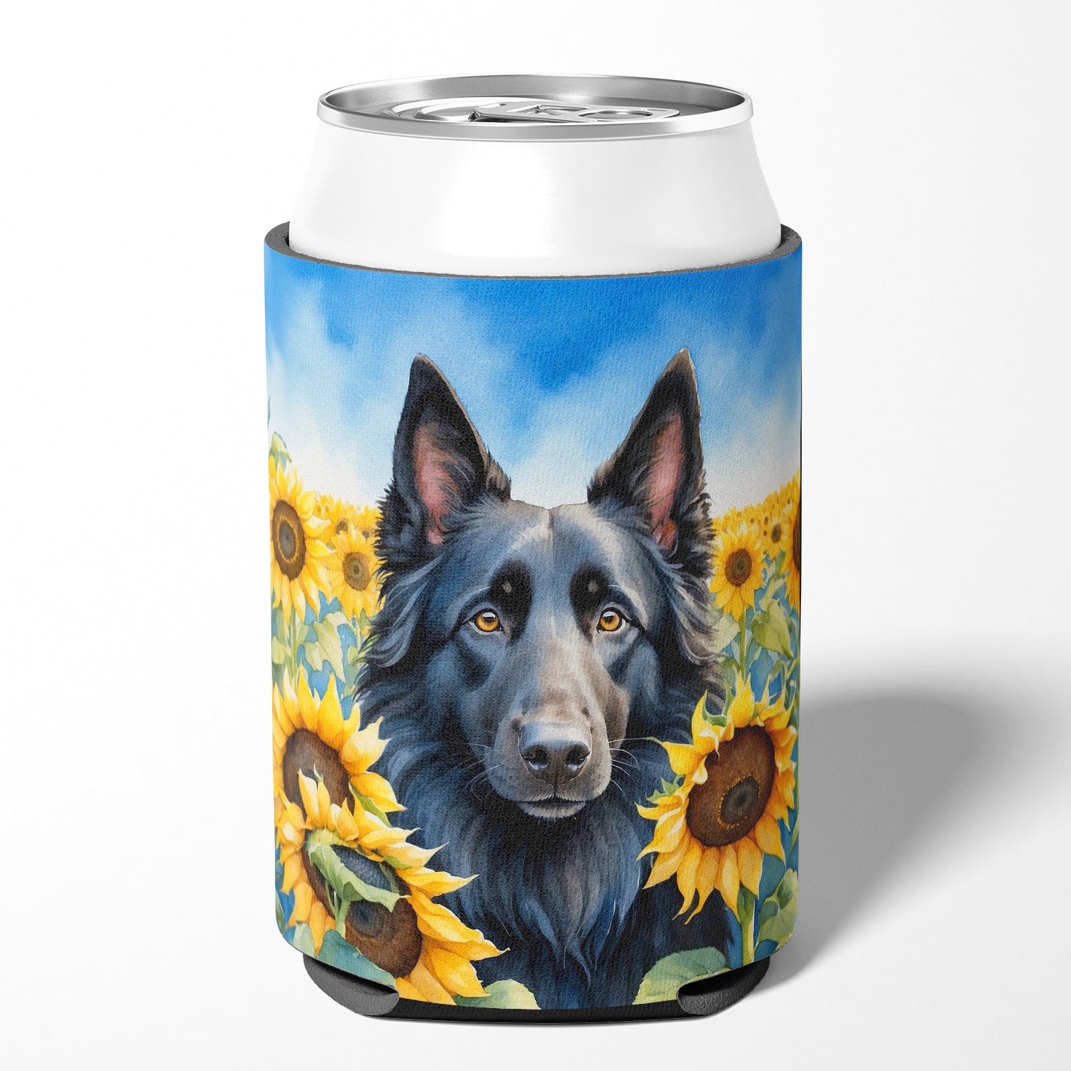 Belgian Sheepdog in Sunflowers Can or Bottle Hugger