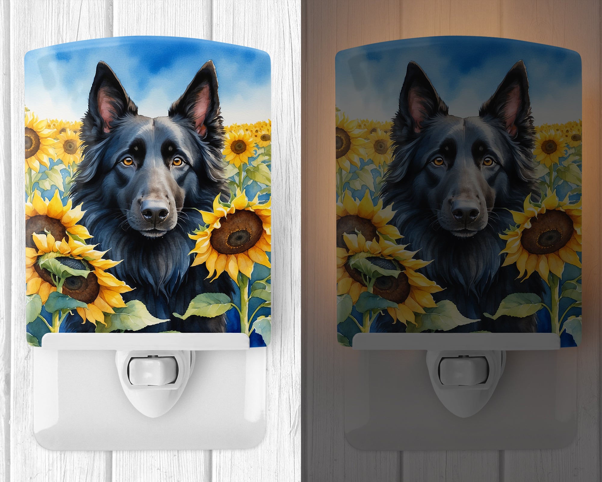 Belgian Sheepdog in Sunflowers Ceramic Night Light