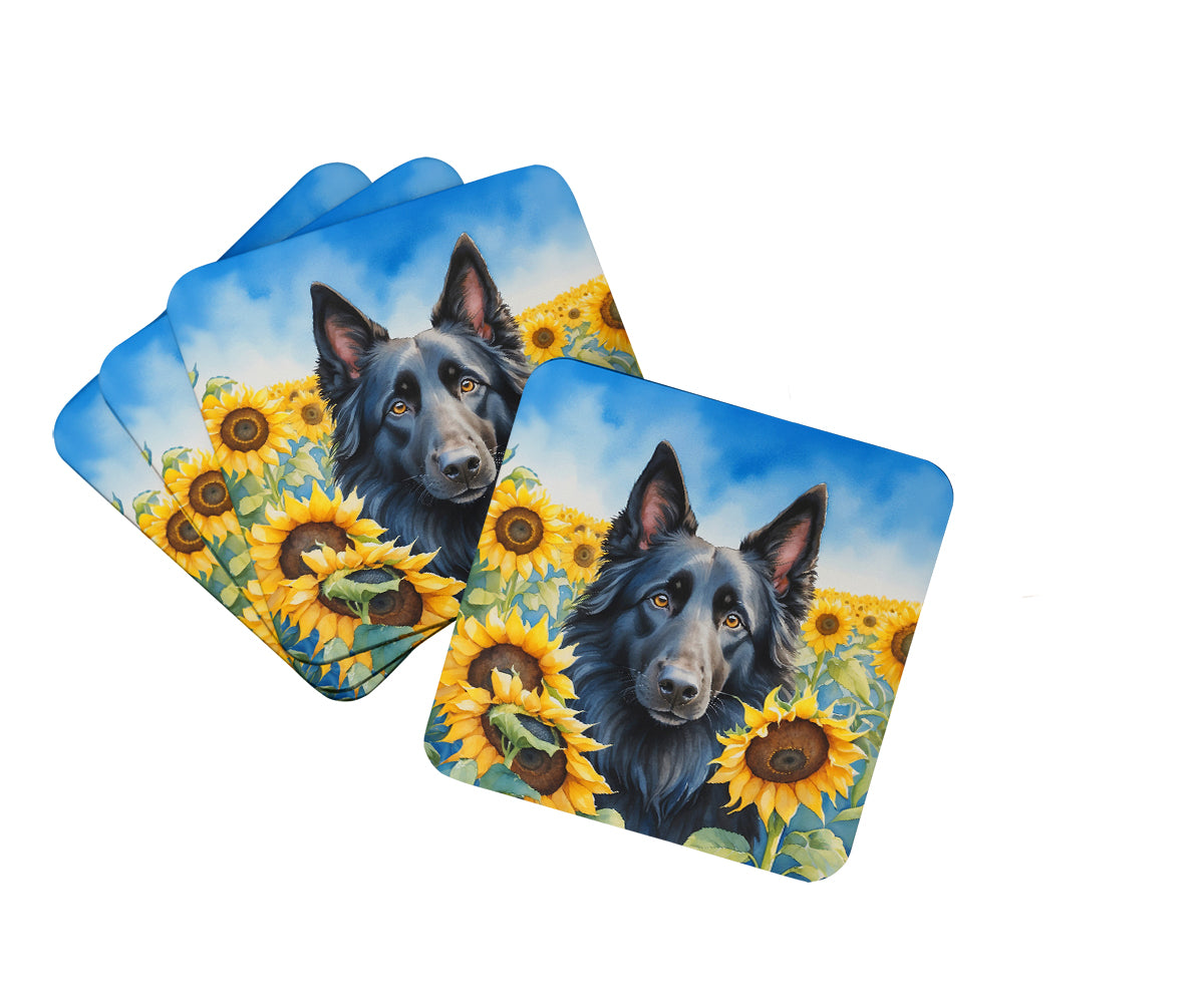 Buy this Belgian Sheepdog in Sunflowers Foam Coasters