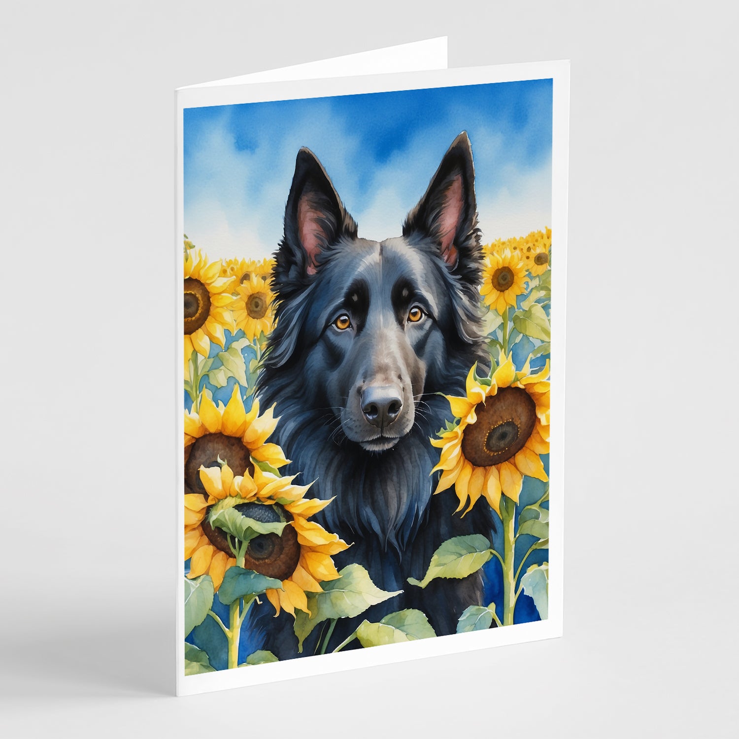 Buy this Belgian Sheepdog in Sunflowers Greeting Cards Pack of 8