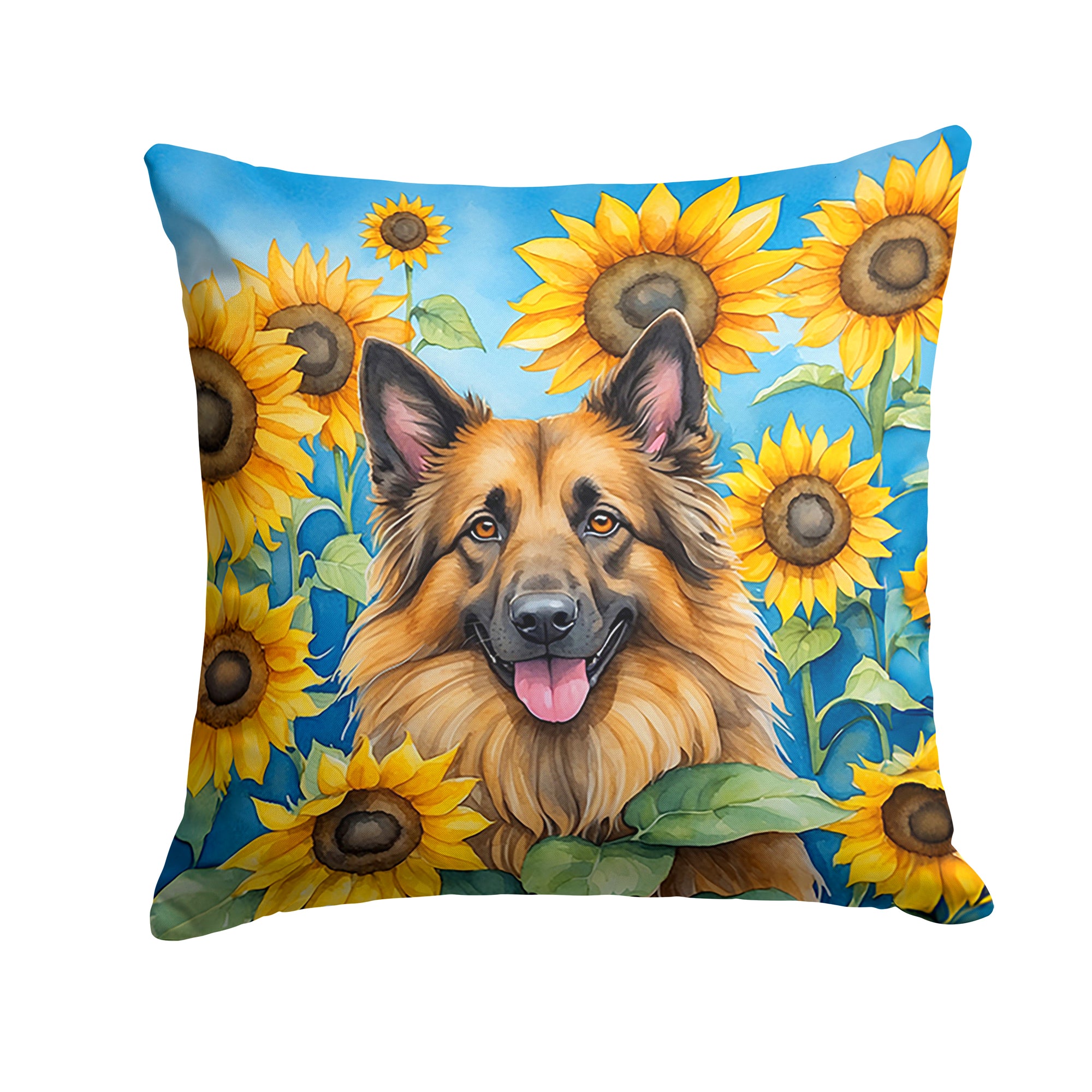 Buy this Belgian Tervuren in Sunflowers Throw Pillow