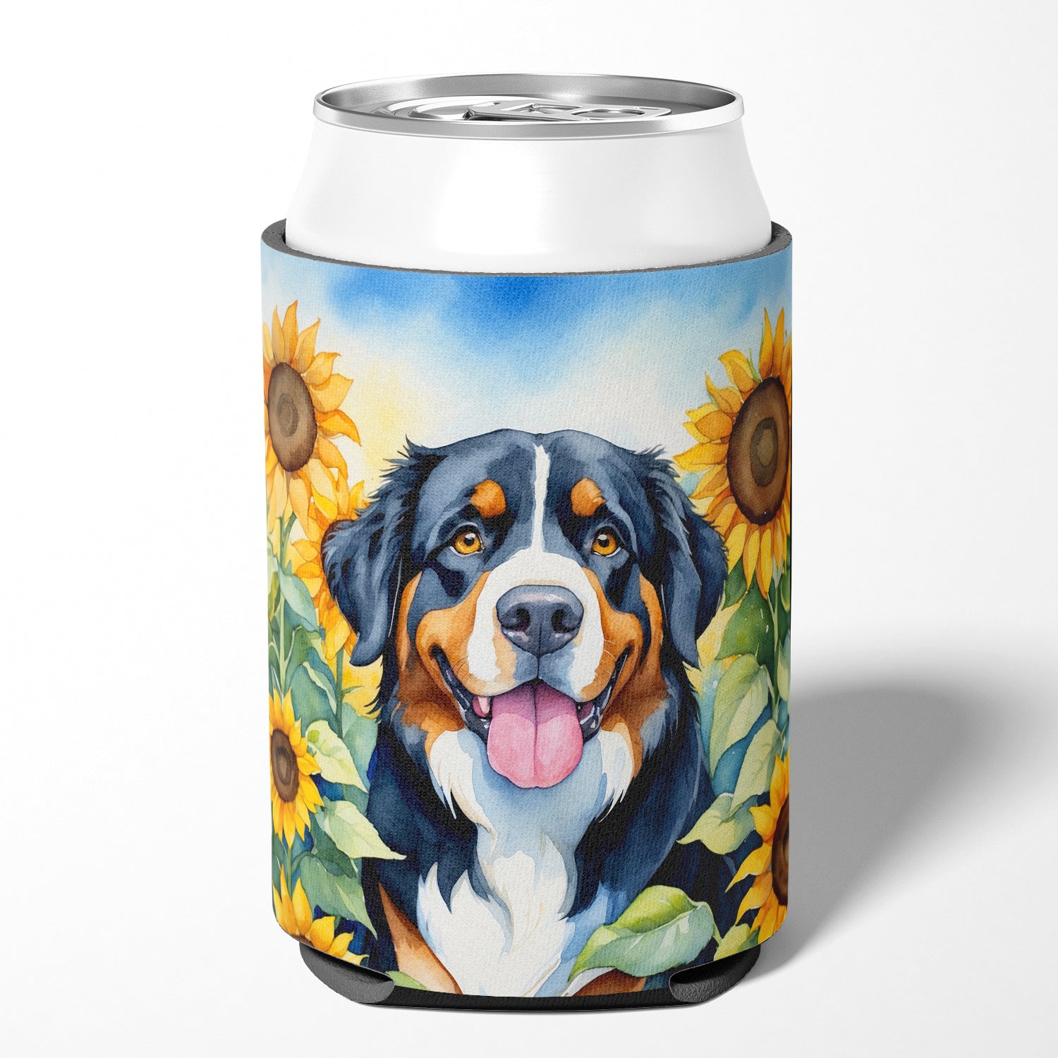 Buy this Bernese Mountain Dog in Sunflowers Can or Bottle Hugger