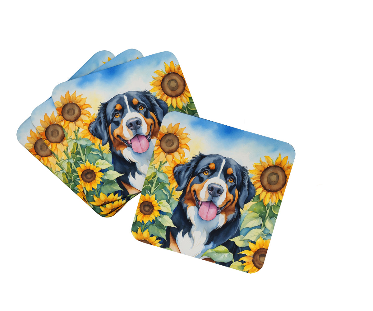 Buy this Bernese Mountain Dog in Sunflowers Foam Coasters