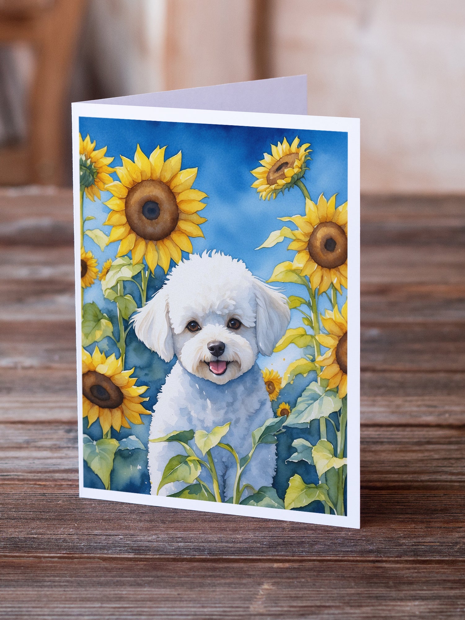 Buy this Bichon Frise in Sunflowers Greeting Cards Pack of 8