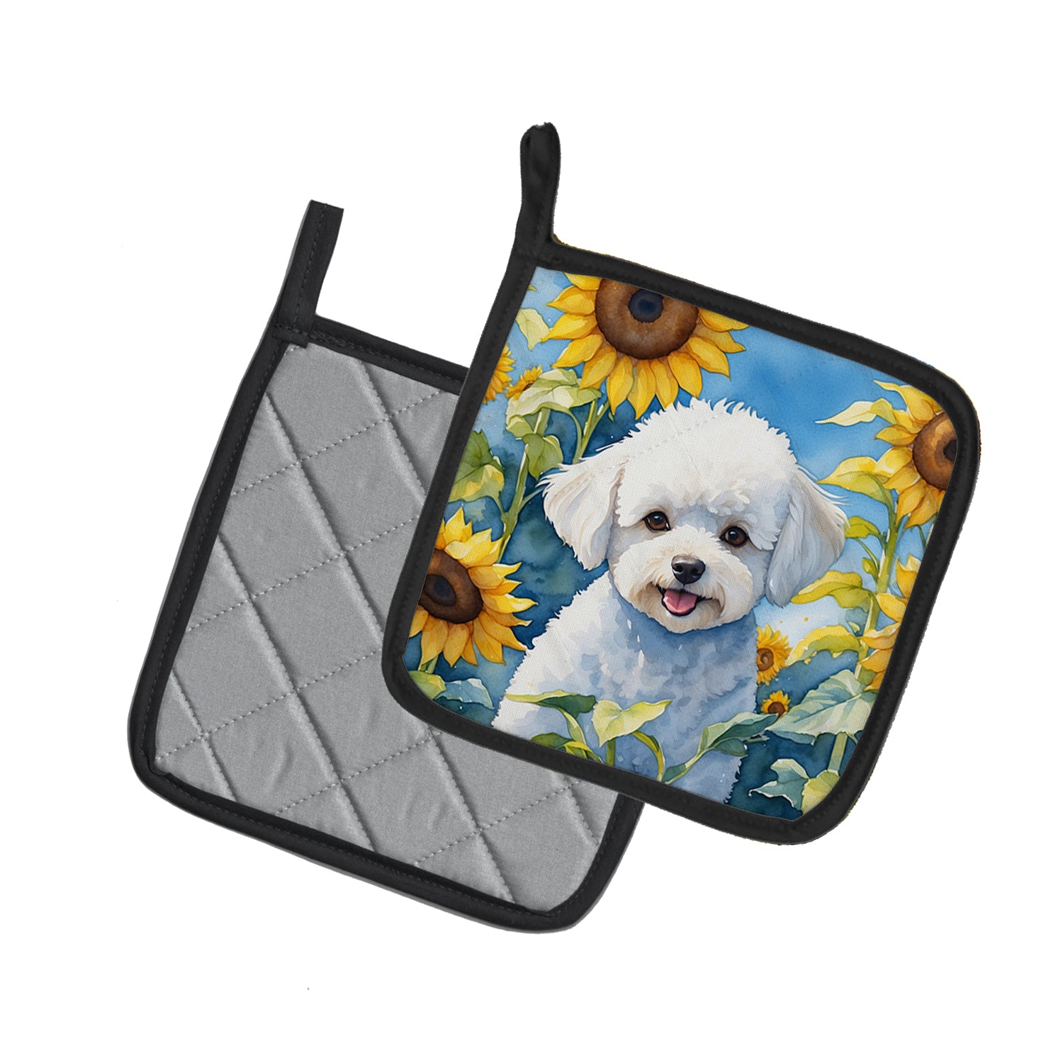 Buy this Bichon Frise in Sunflowers Pair of Pot Holders