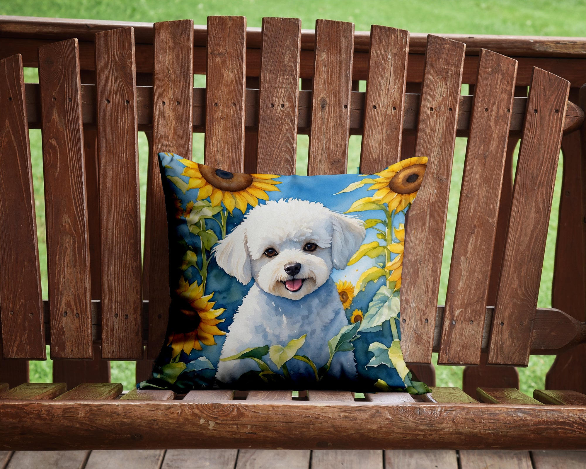 Buy this Bichon Frise in Sunflowers Throw Pillow