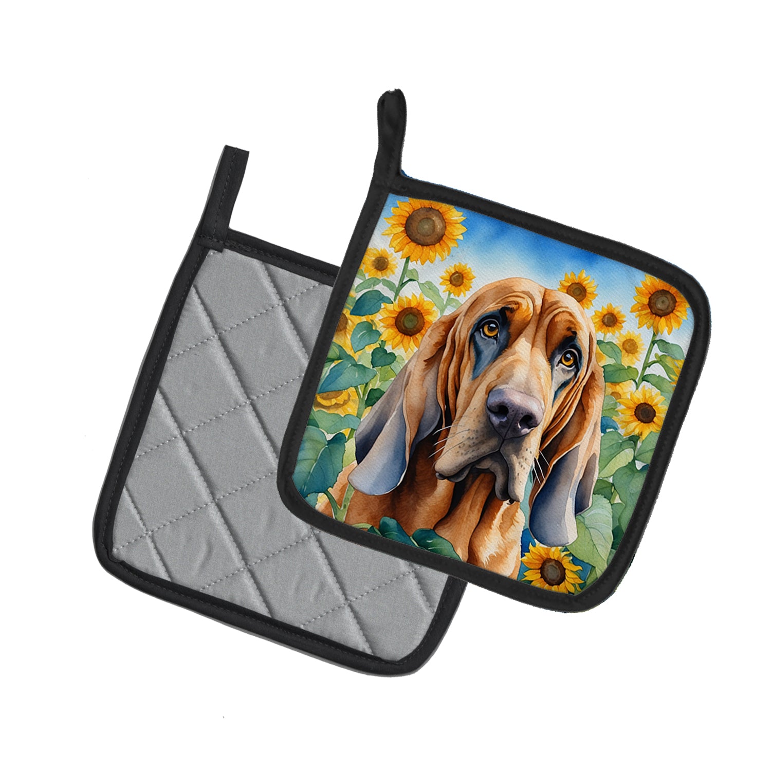 Buy this Bloodhound in Sunflowers Pair of Pot Holders