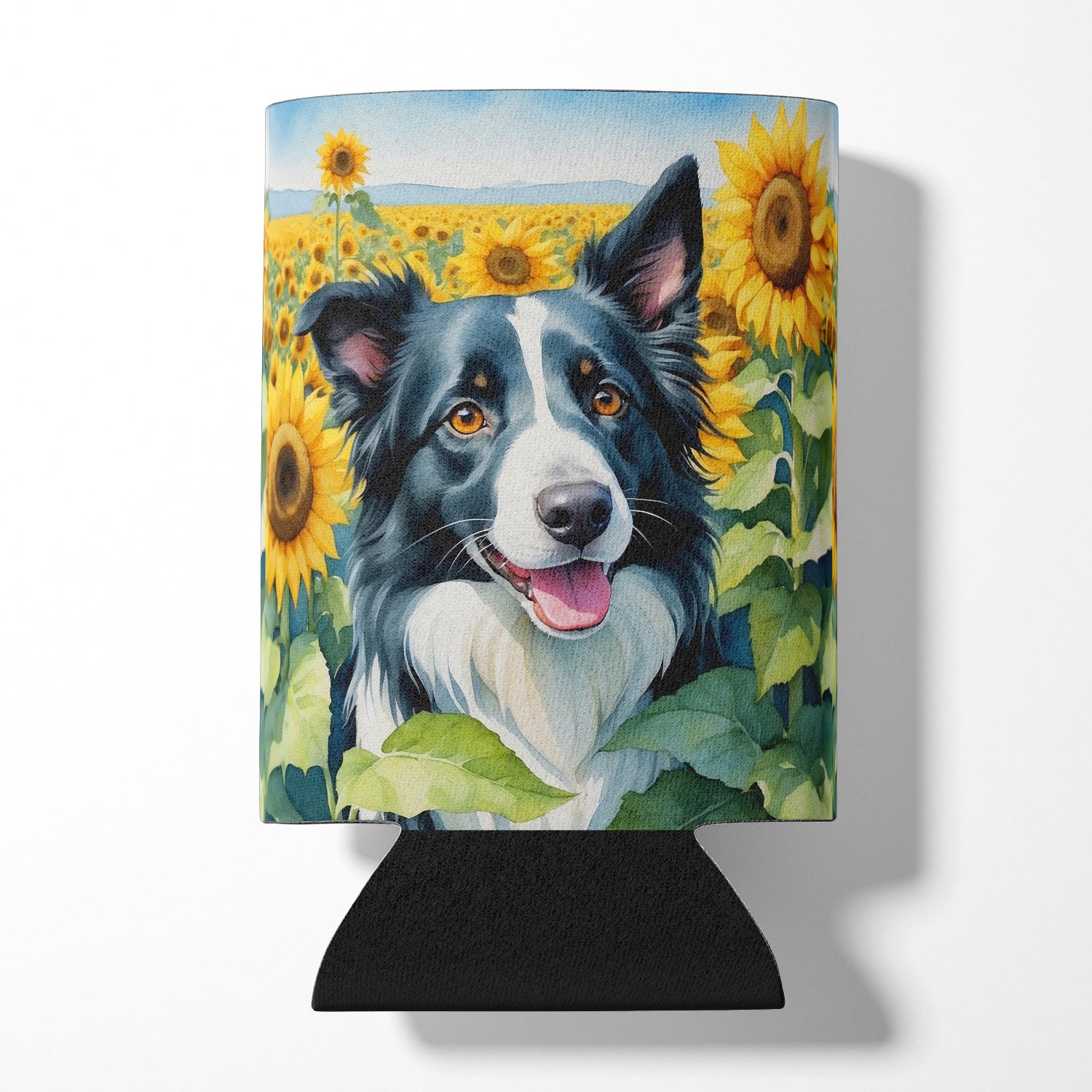 Buy this Border Collie in Sunflowers Can or Bottle Hugger