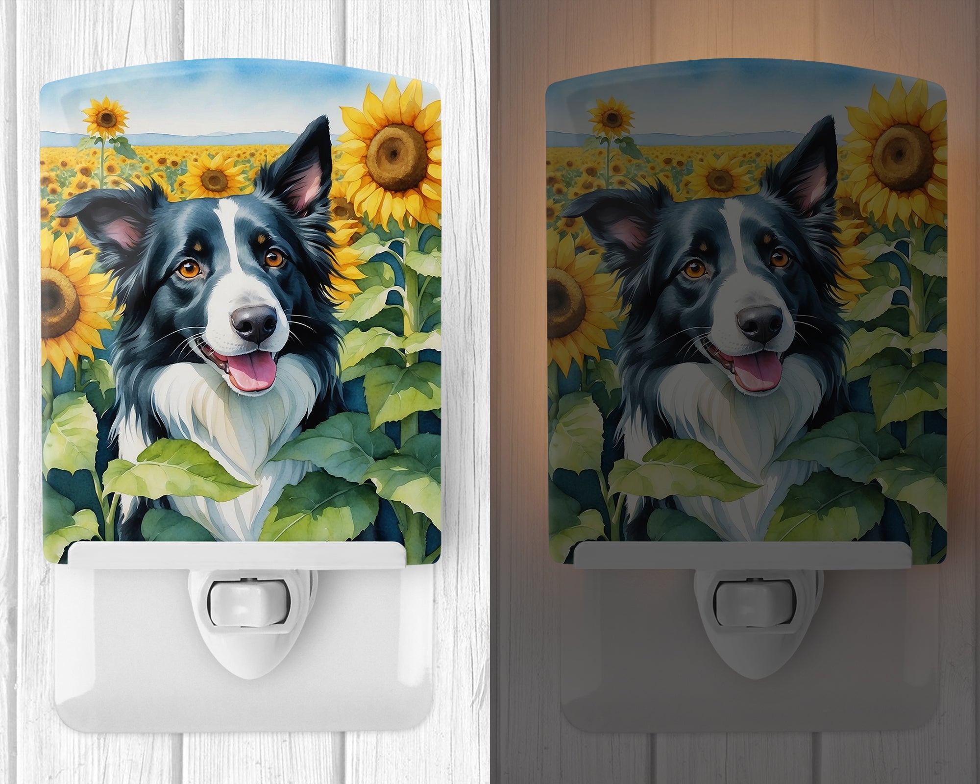 Buy this Border Collie in Sunflowers Ceramic Night Light