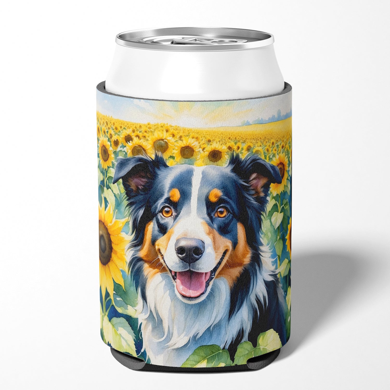 Buy this Border Collie in Sunflowers Can or Bottle Hugger