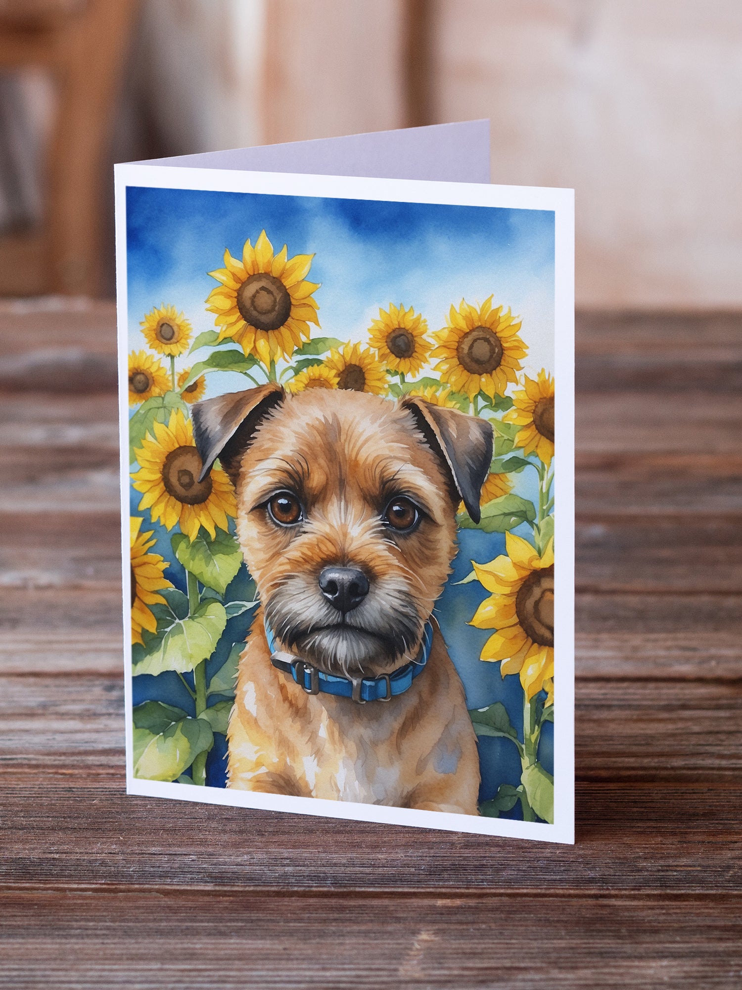 Border Terrier in Sunflowers Greeting Cards Pack of 8