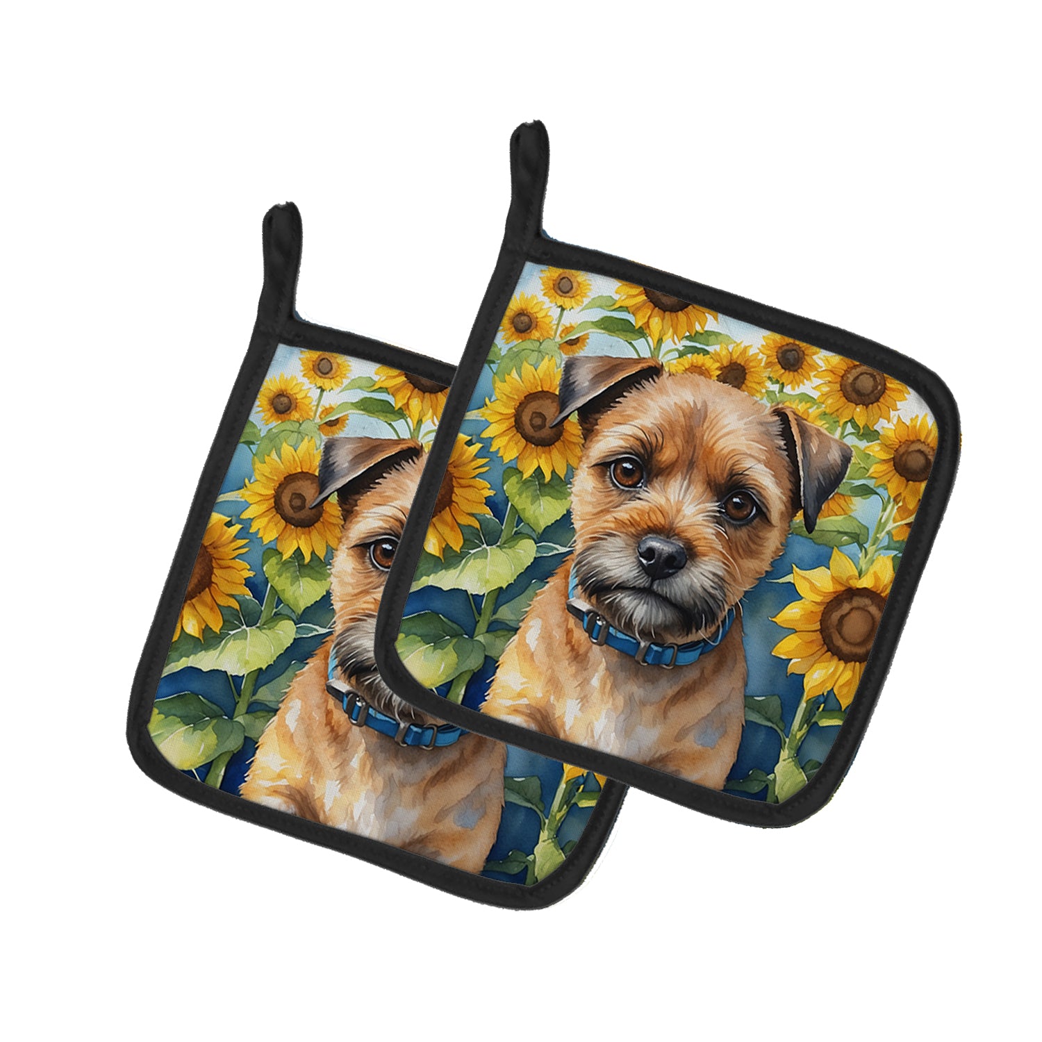 Buy this Border Terrier in Sunflowers Pair of Pot Holders