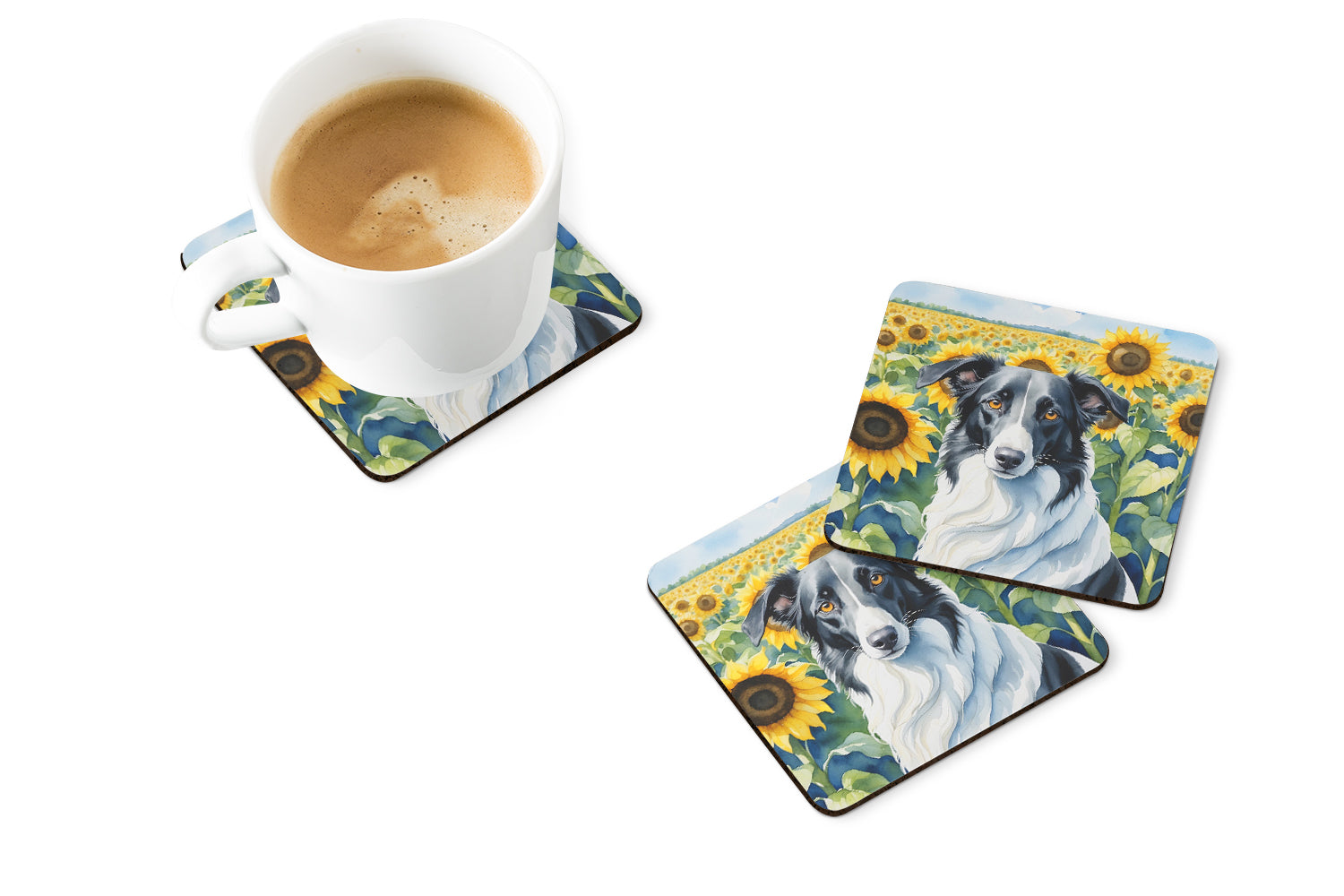 Borzoi in Sunflowers Foam Coasters