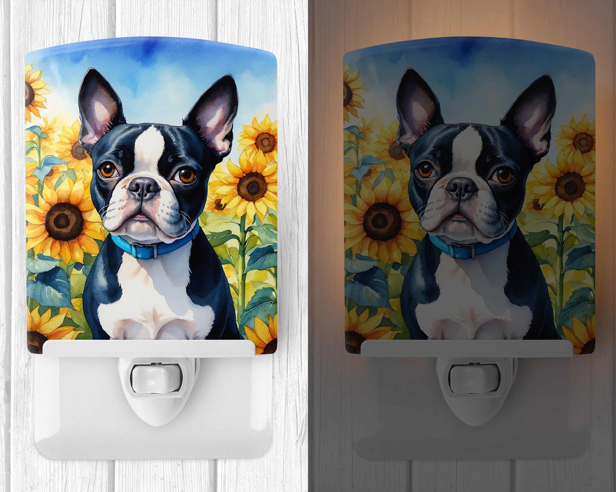 Buy this Boston Terrier in Sunflowers Ceramic Night Light