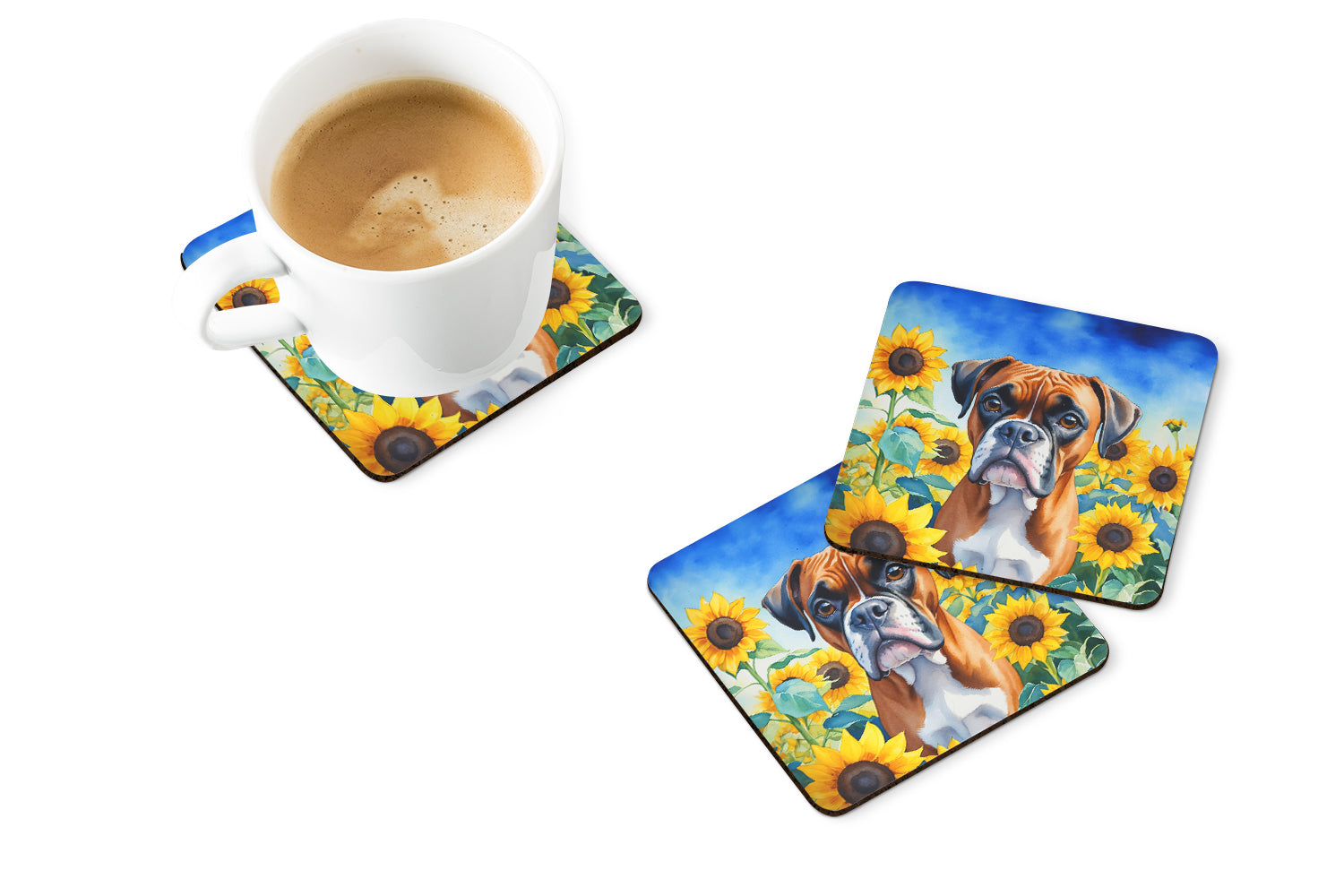 Buy this Boxer in Sunflowers Foam Coasters