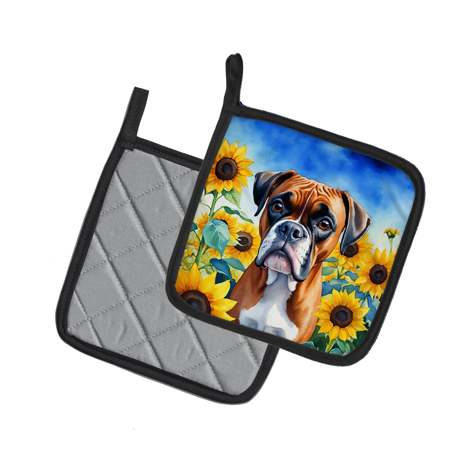 Buy this Boxer in Sunflowers Pair of Pot Holders