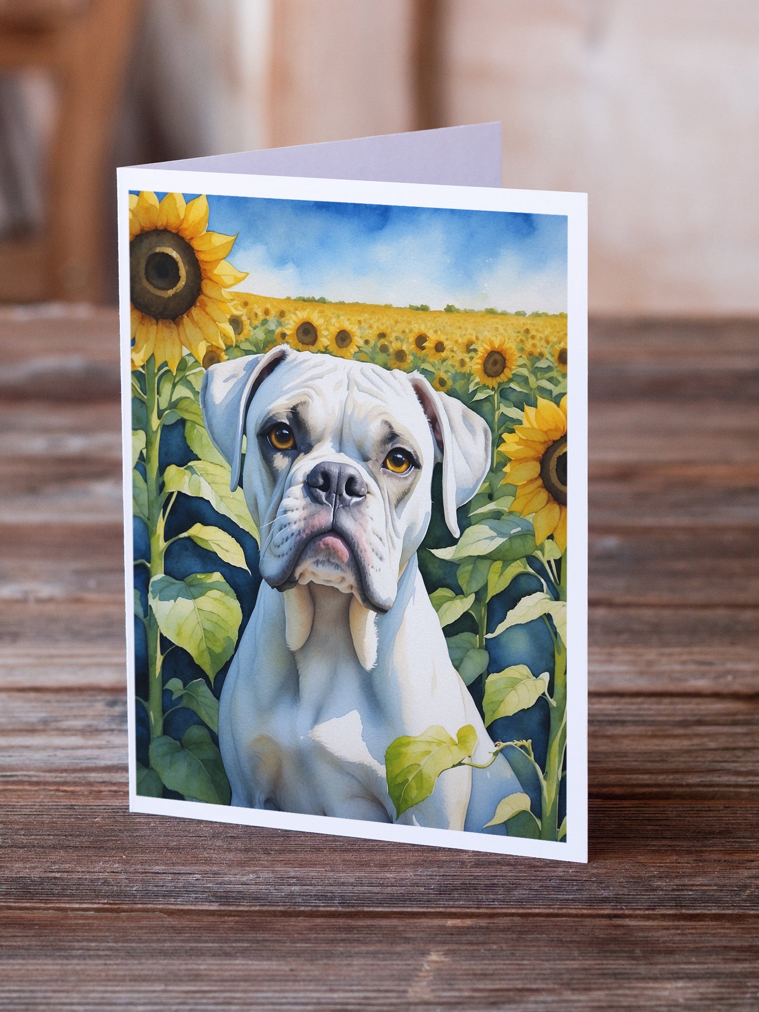 Buy this Boxer in Sunflowers Greeting Cards Pack of 8