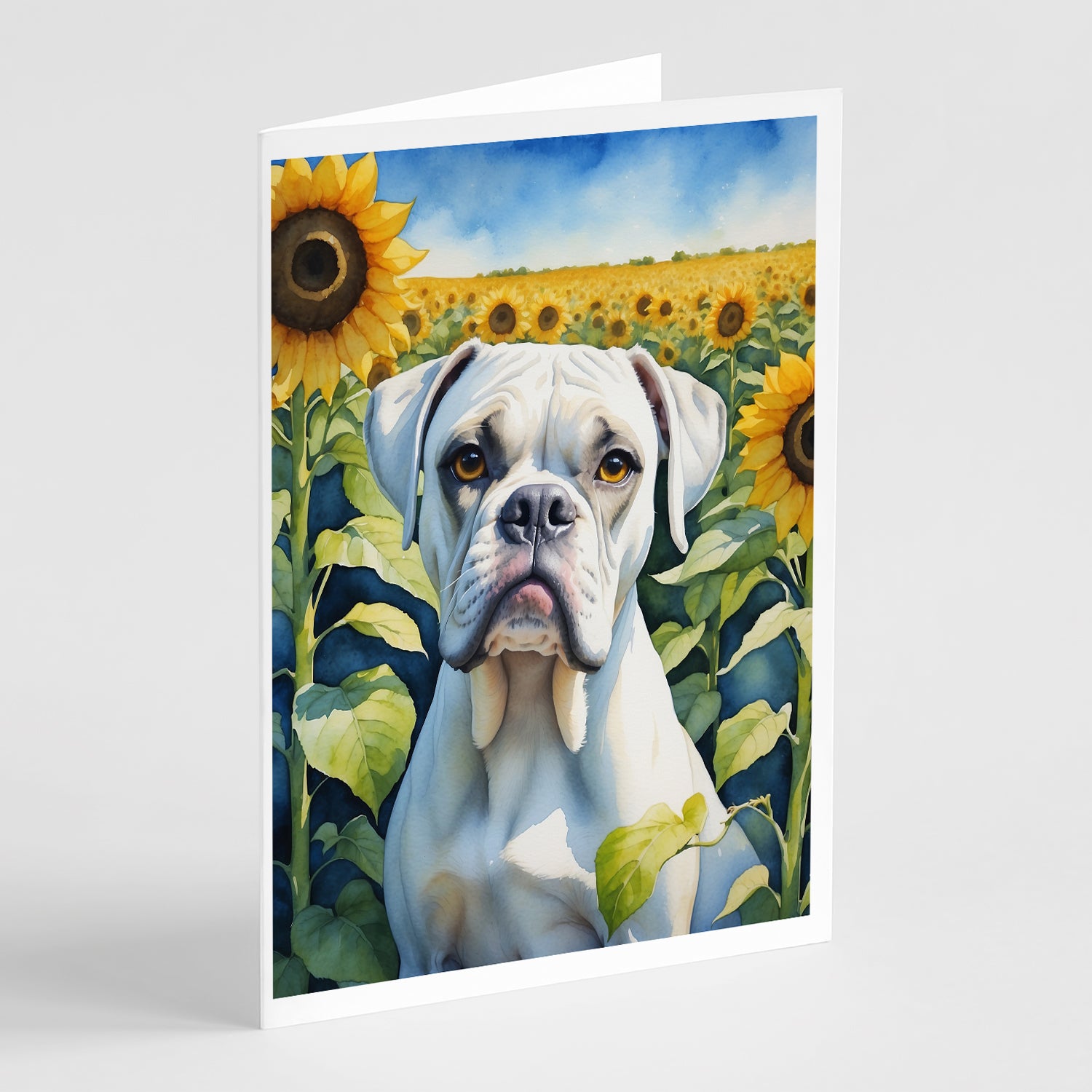 Buy this Boxer in Sunflowers Greeting Cards Pack of 8