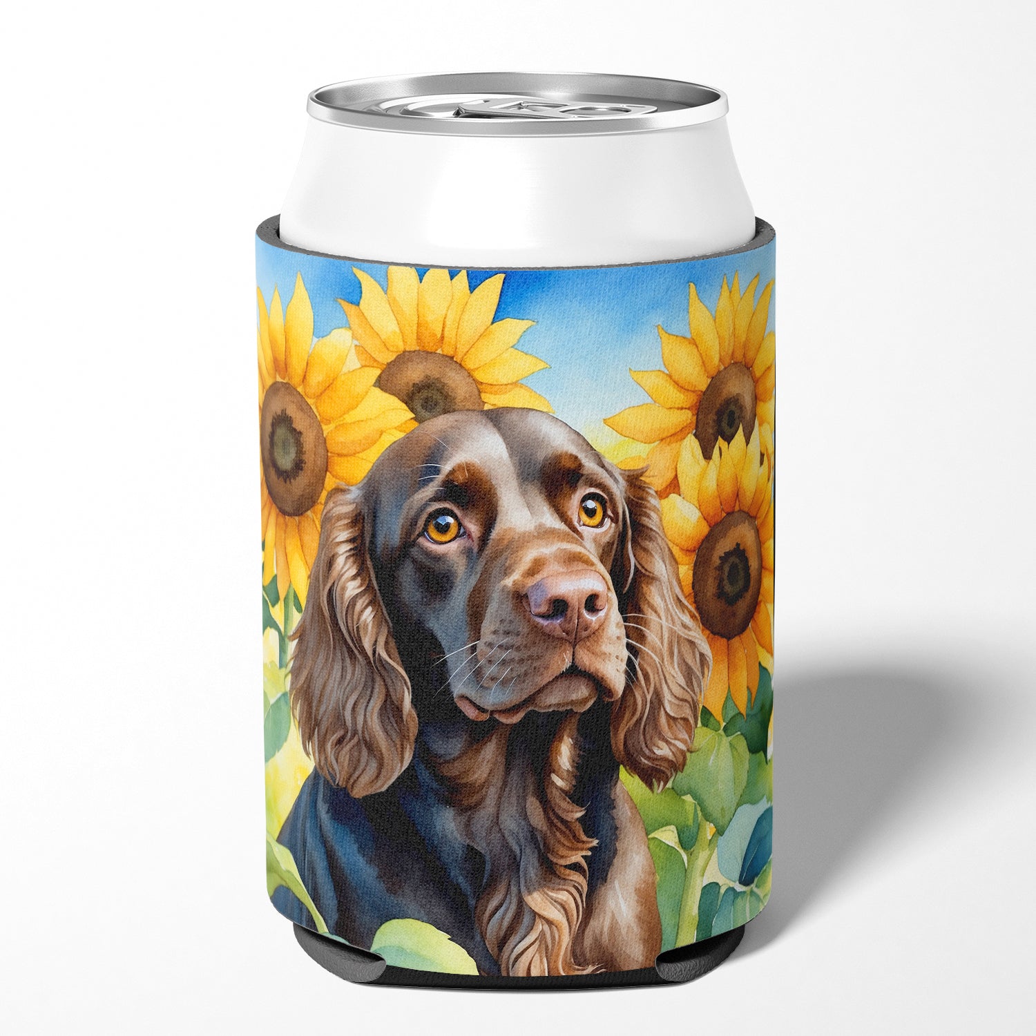 Buy this Boykin Spaniel in Sunflowers Can or Bottle Hugger