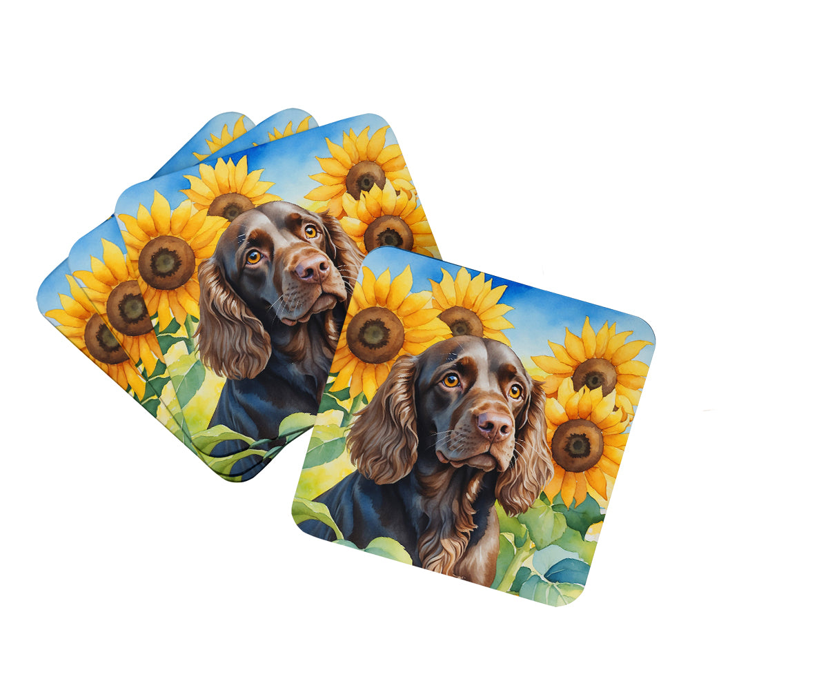 Buy this Boykin Spaniel in Sunflowers Foam Coasters