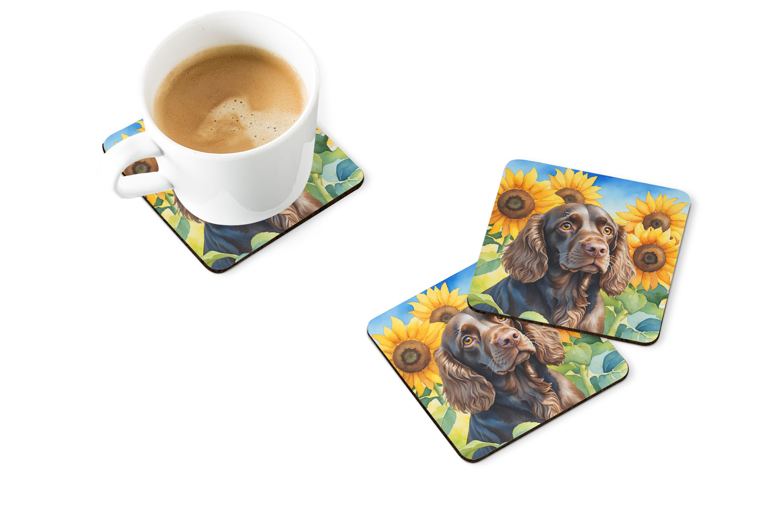 Buy this Boykin Spaniel in Sunflowers Foam Coasters