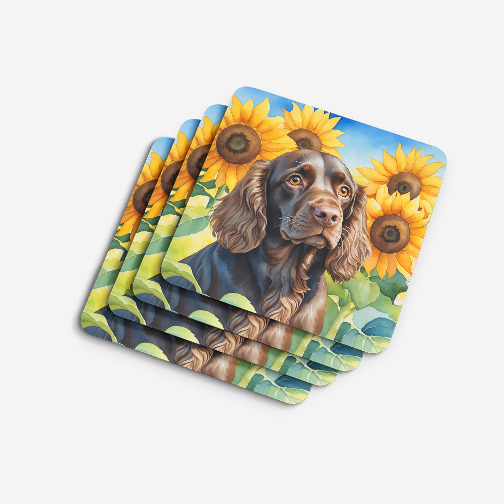 Boykin Spaniel in Sunflowers Foam Coasters