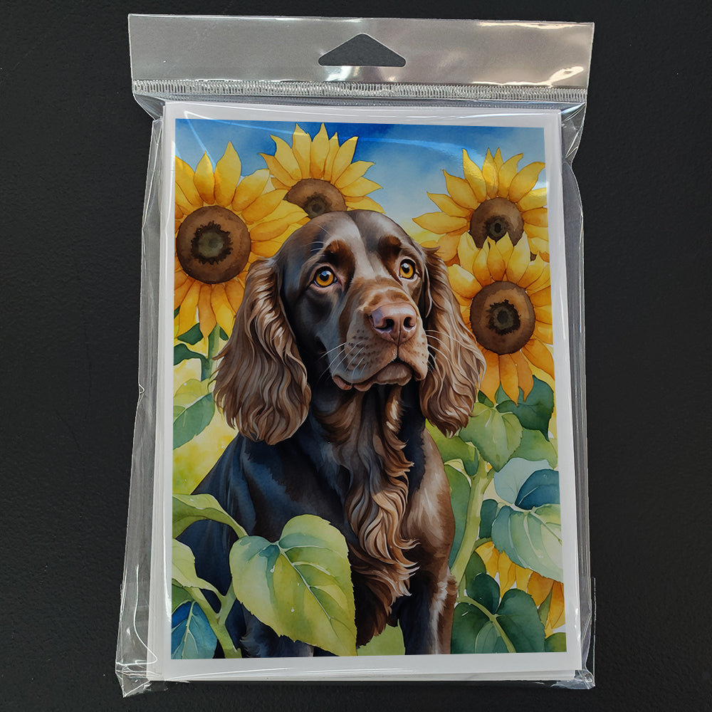 Boykin Spaniel in Sunflowers Greeting Cards Pack of 8