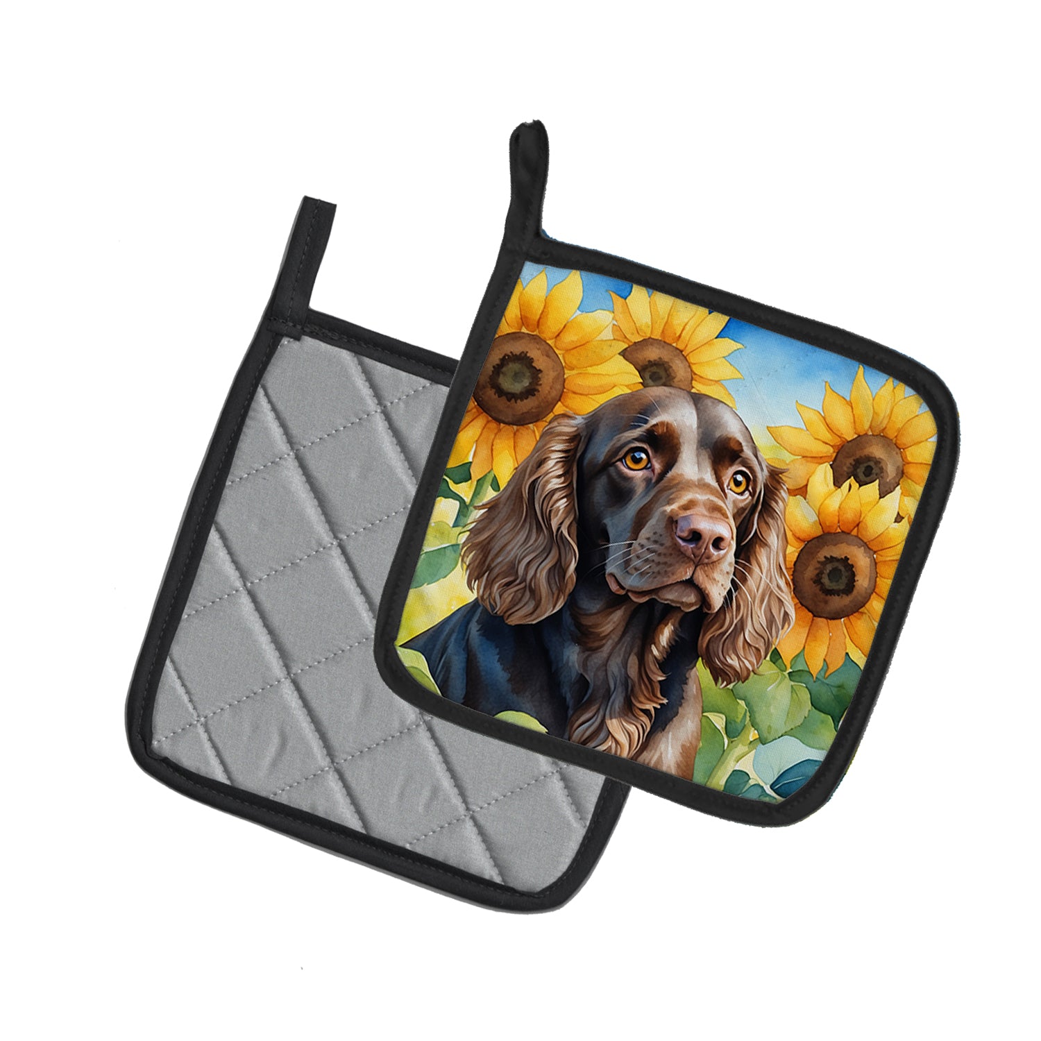 Buy this Boykin Spaniel in Sunflowers Pair of Pot Holders