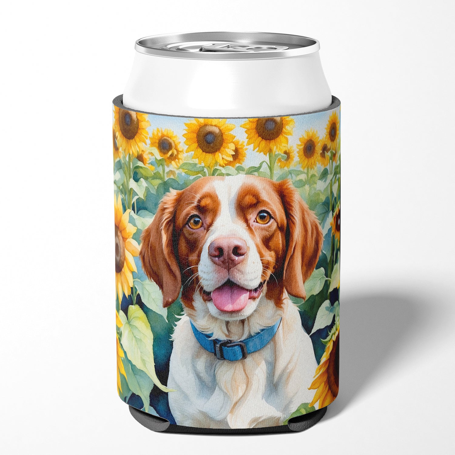 Brittany Spaniel in Sunflowers Can or Bottle Hugger