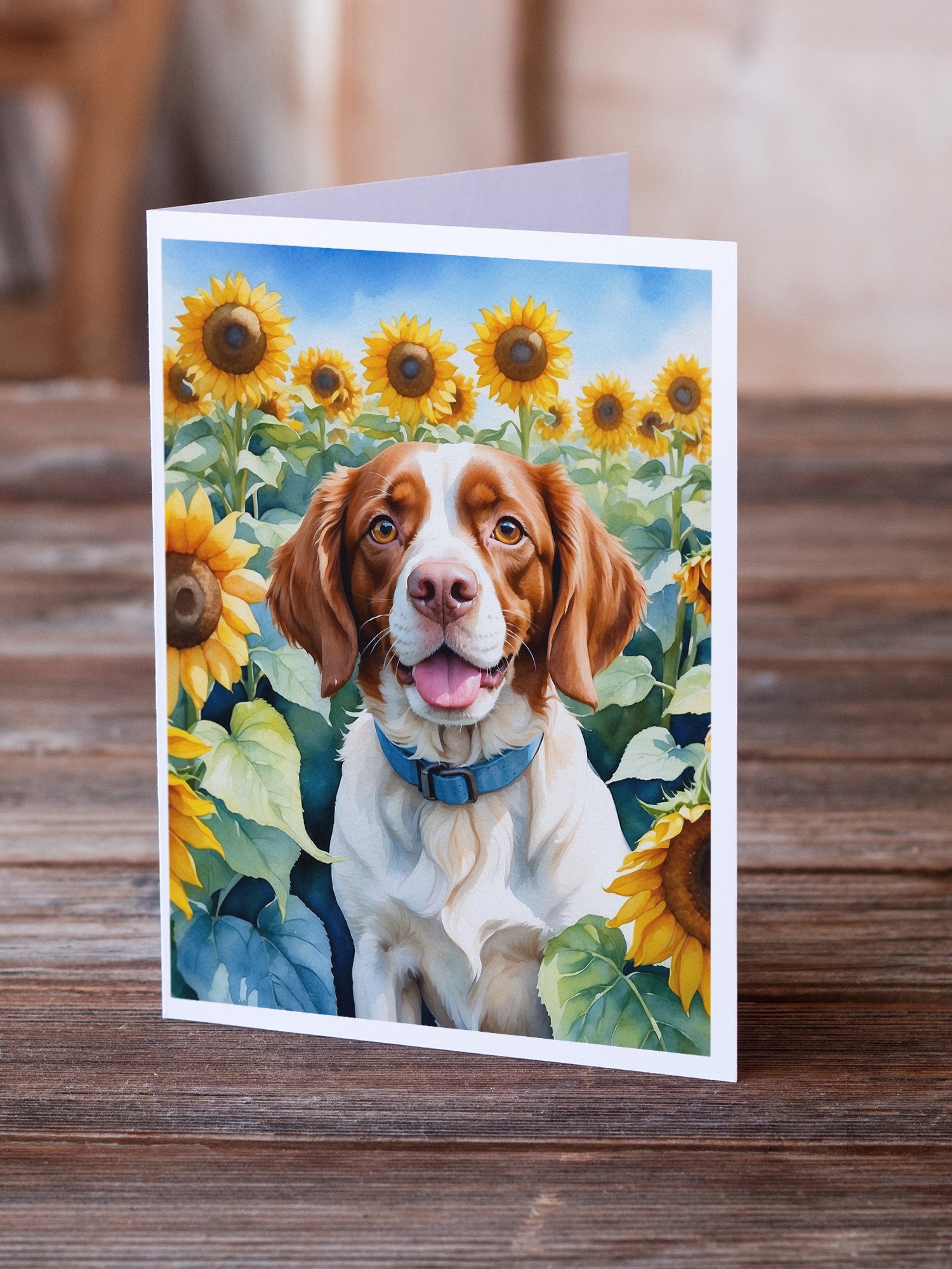 Brittany Spaniel in Sunflowers Greeting Cards Pack of 8