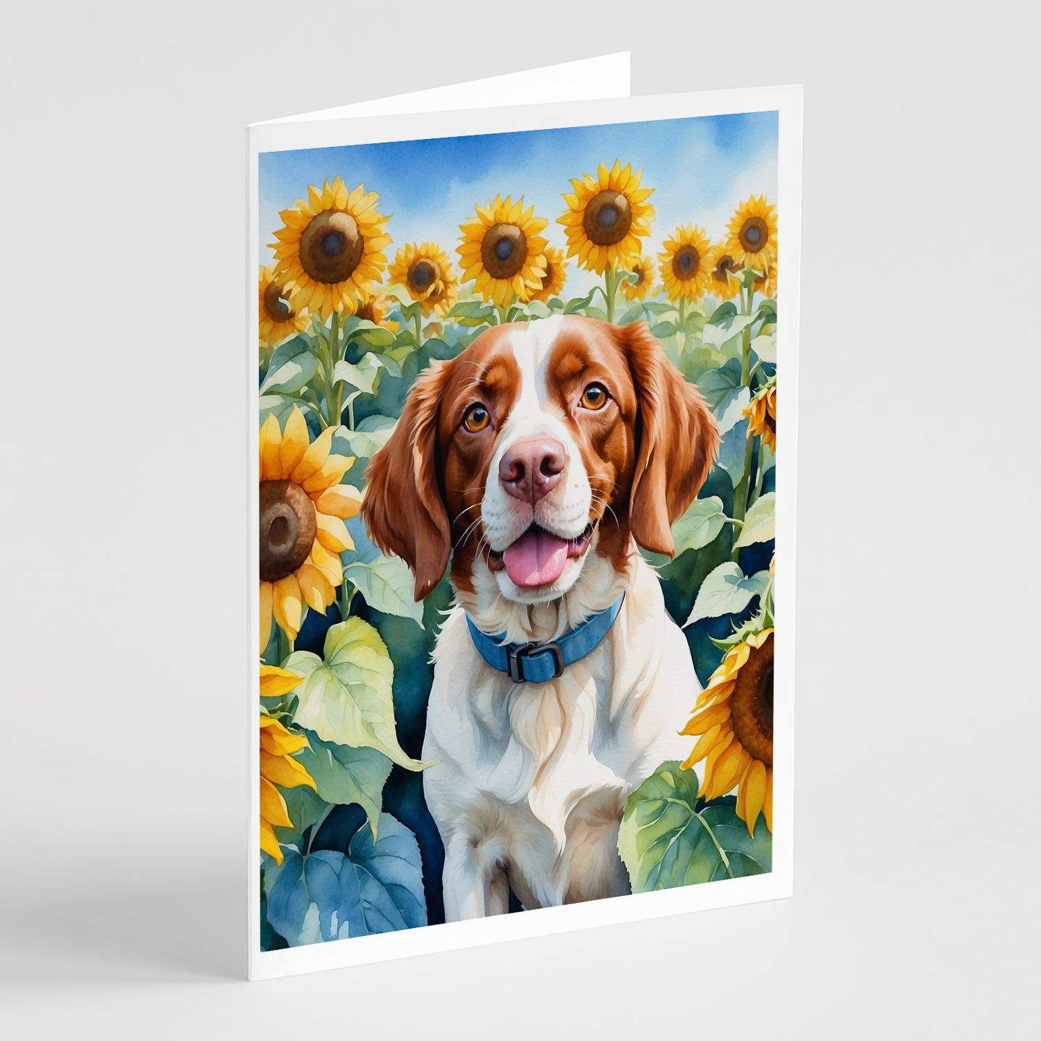 Buy this Brittany Spaniel in Sunflowers Greeting Cards Pack of 8
