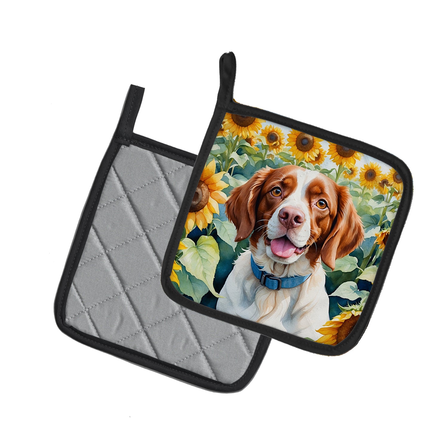 Brittany Spaniel in Sunflowers Pair of Pot Holders