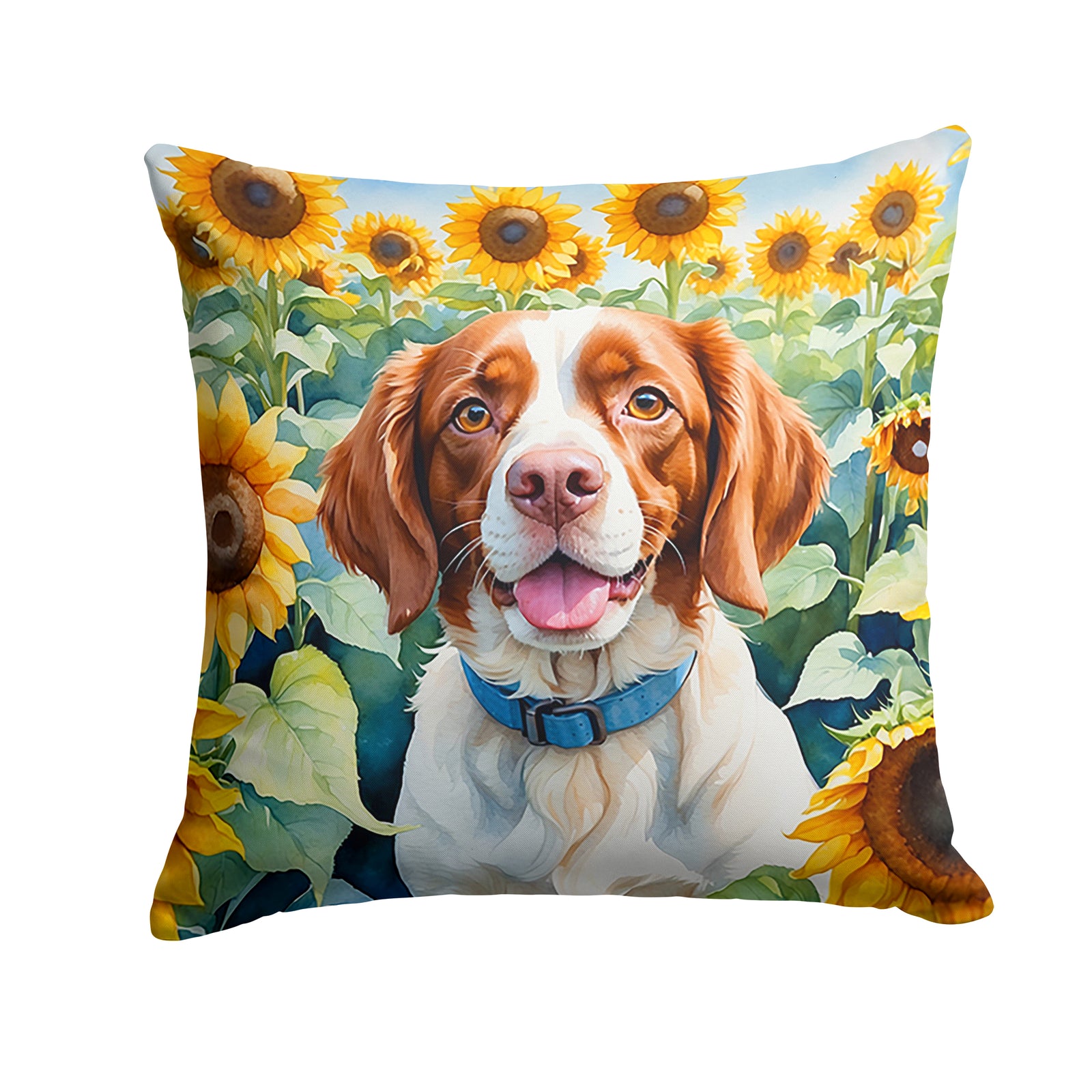 Buy this Brittany Spaniel in Sunflowers Throw Pillow