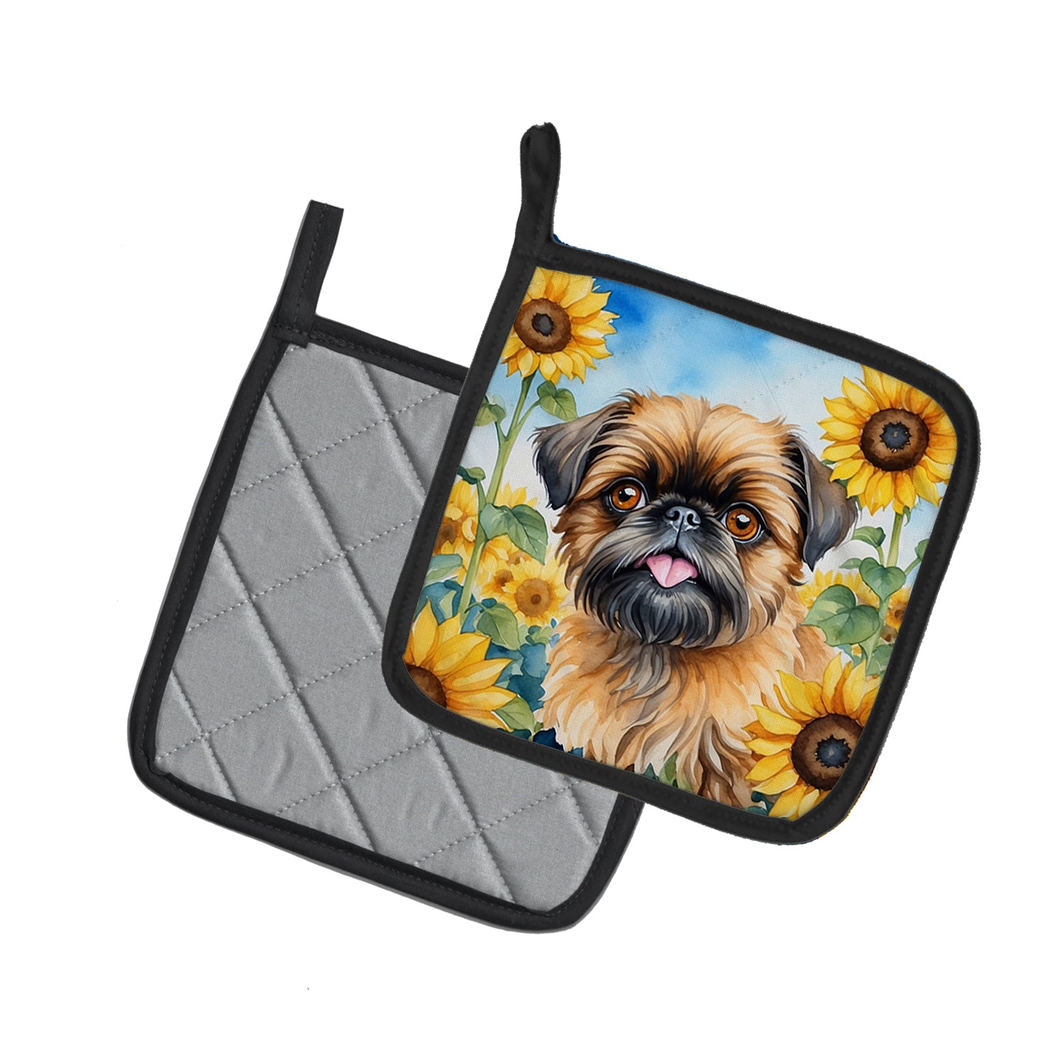 Brussels Griffon in Sunflowers Pair of Pot Holders