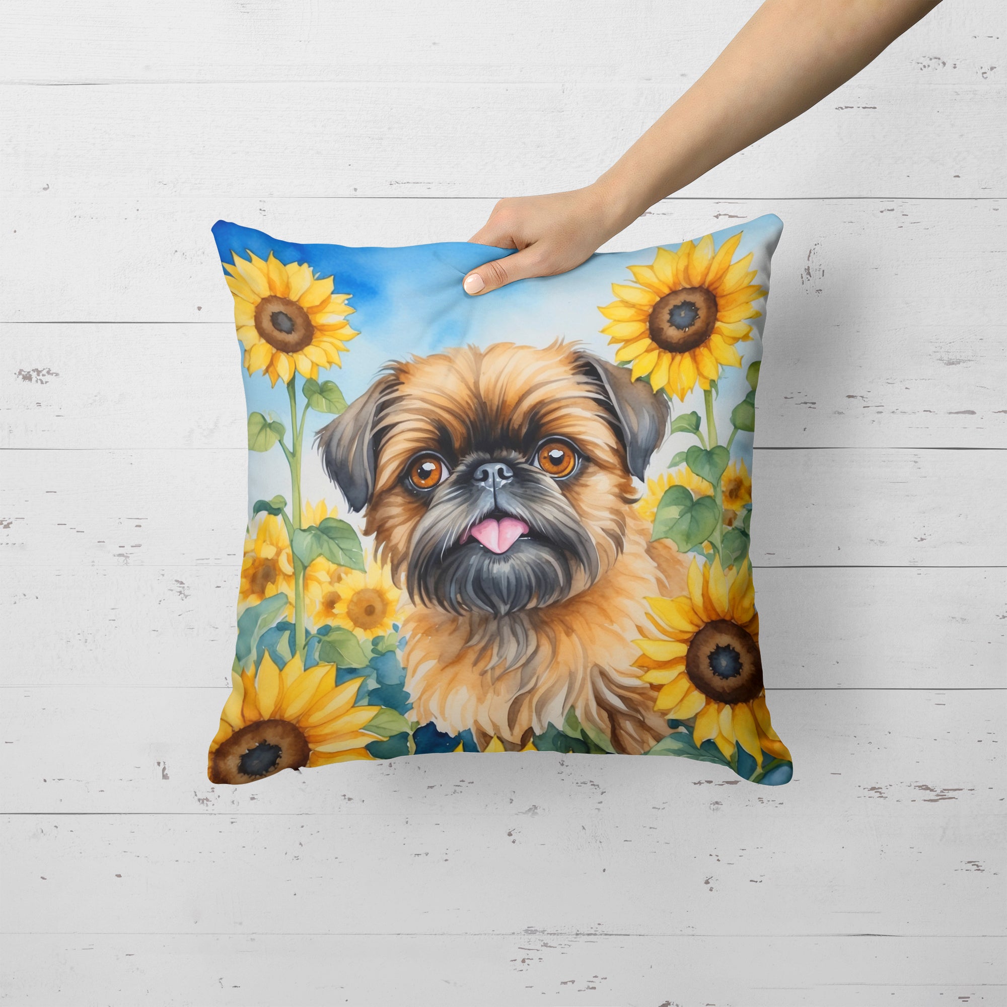 Brussels Griffon in Sunflowers Throw Pillow