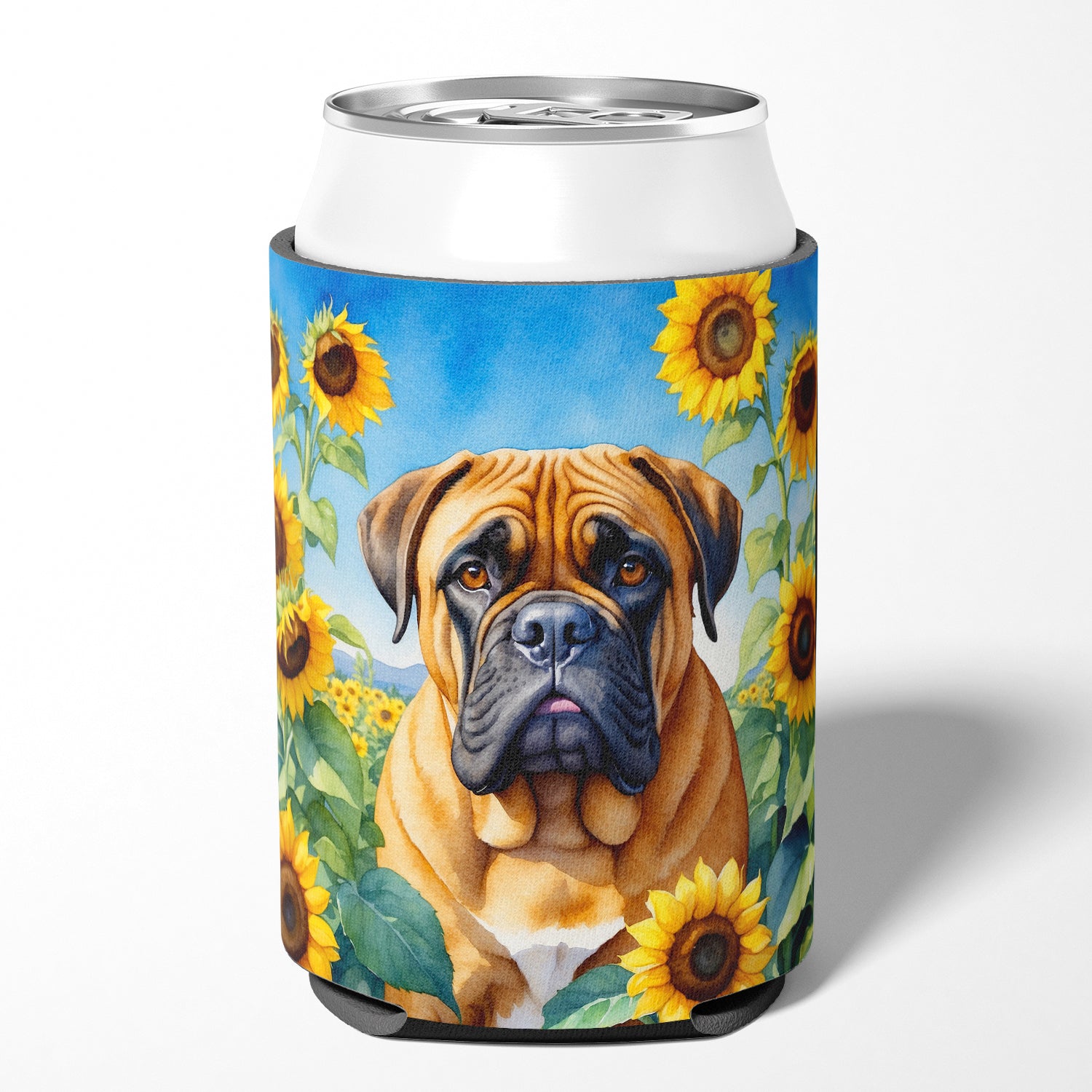 Buy this Bullmastiff in Sunflowers Can or Bottle Hugger