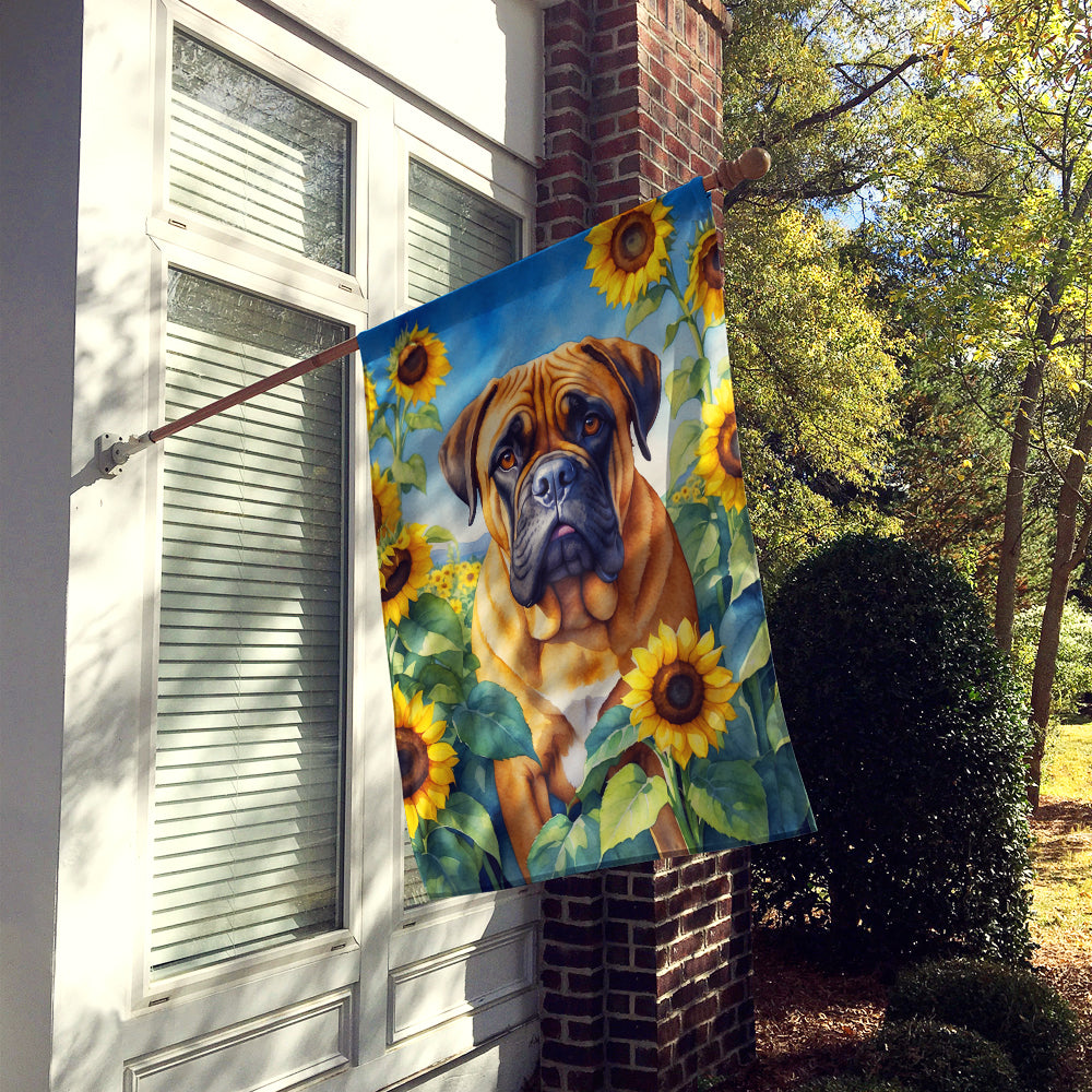 Bullmastiff in Sunflowers House Flag