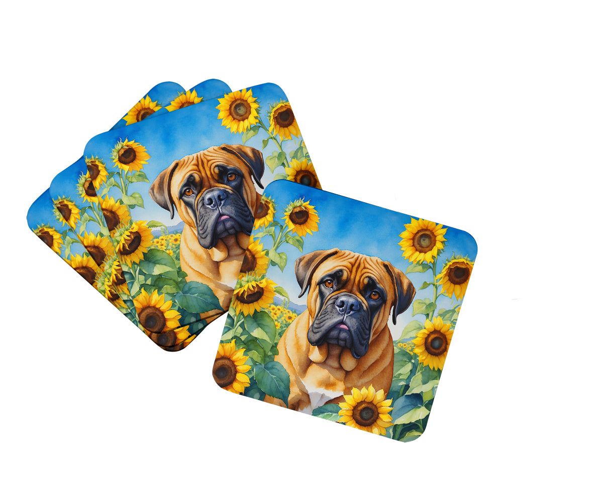 Buy this Bullmastiff in Sunflowers Foam Coasters