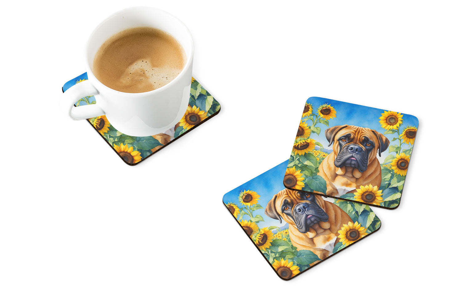Buy this Bullmastiff in Sunflowers Foam Coasters