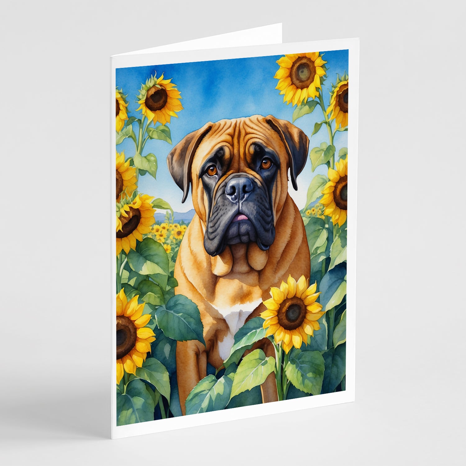 Buy this Bullmastiff in Sunflowers Greeting Cards Pack of 8