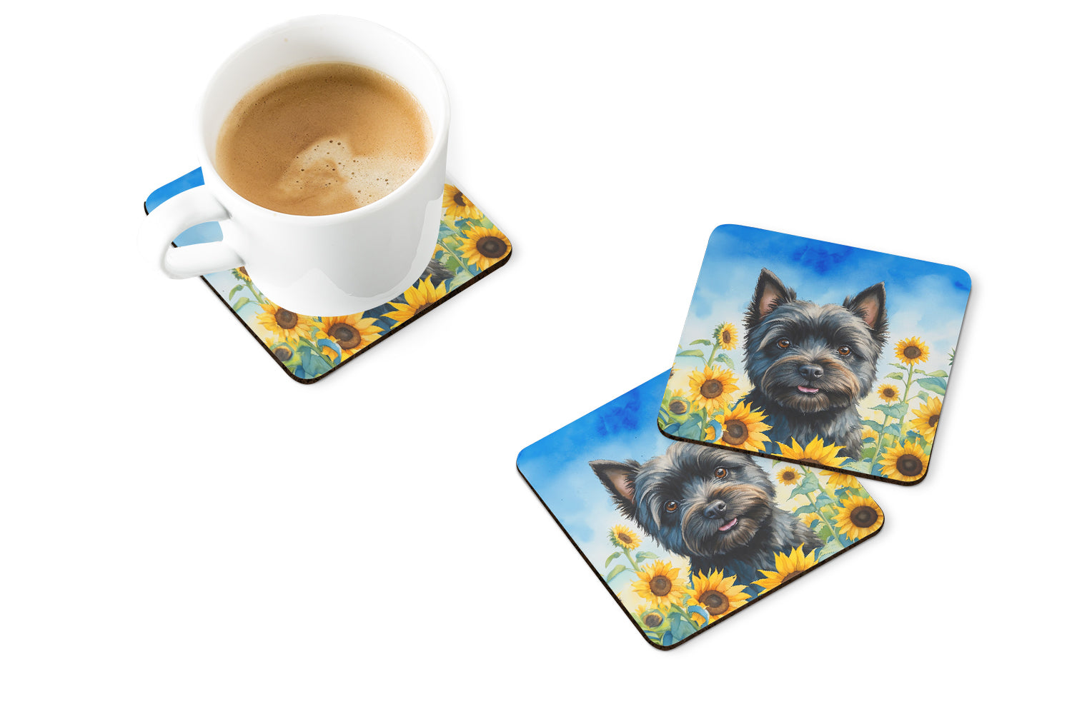 Buy this Cairn Terrier in Sunflowers Foam Coasters