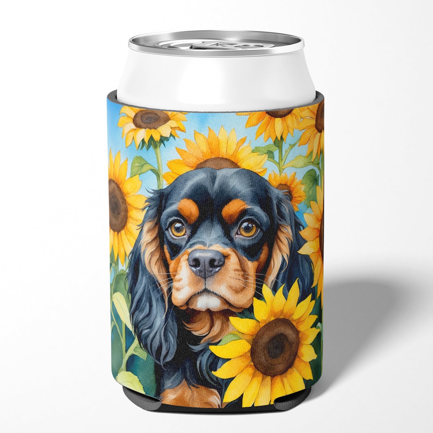 Buy this Cavalier Spaniel in Sunflowers Can or Bottle Hugger