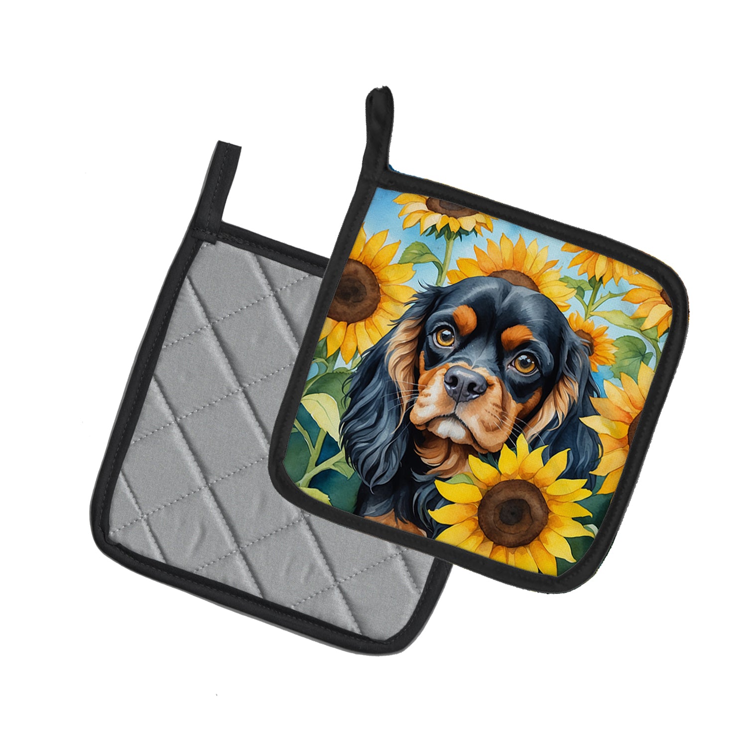 Buy this Cavalier Spaniel in Sunflowers Pair of Pot Holders