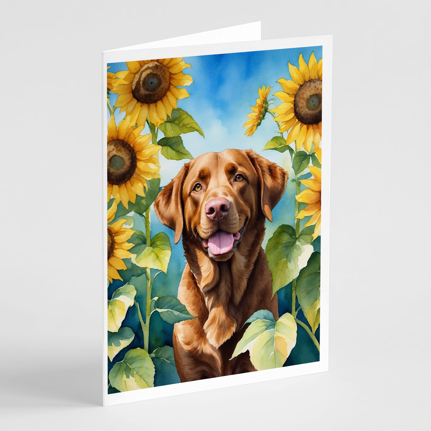 Buy this Chesapeake Bay Retriever in Sunflowers Greeting Cards Pack of 8